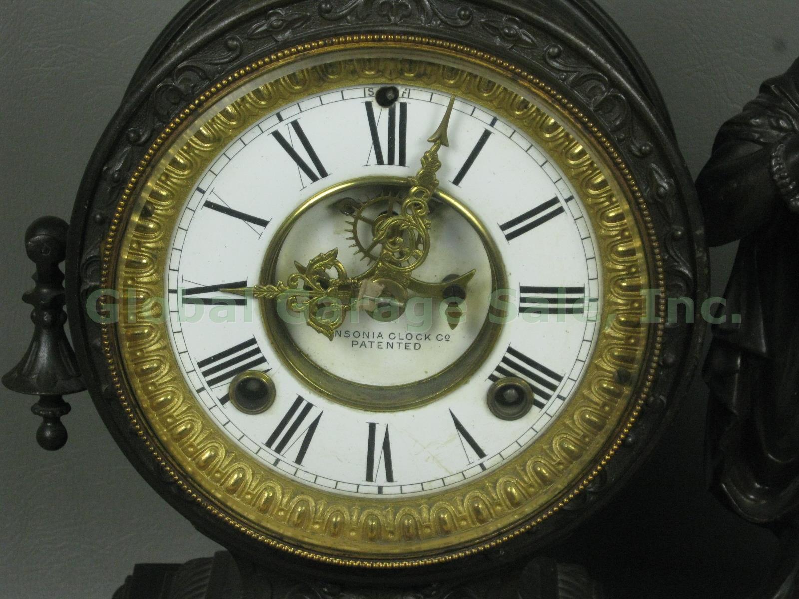Antique Ansonia Bronze Figural Mantel Mantle Shelf Clock Patent 1882 Lady w/Book 2