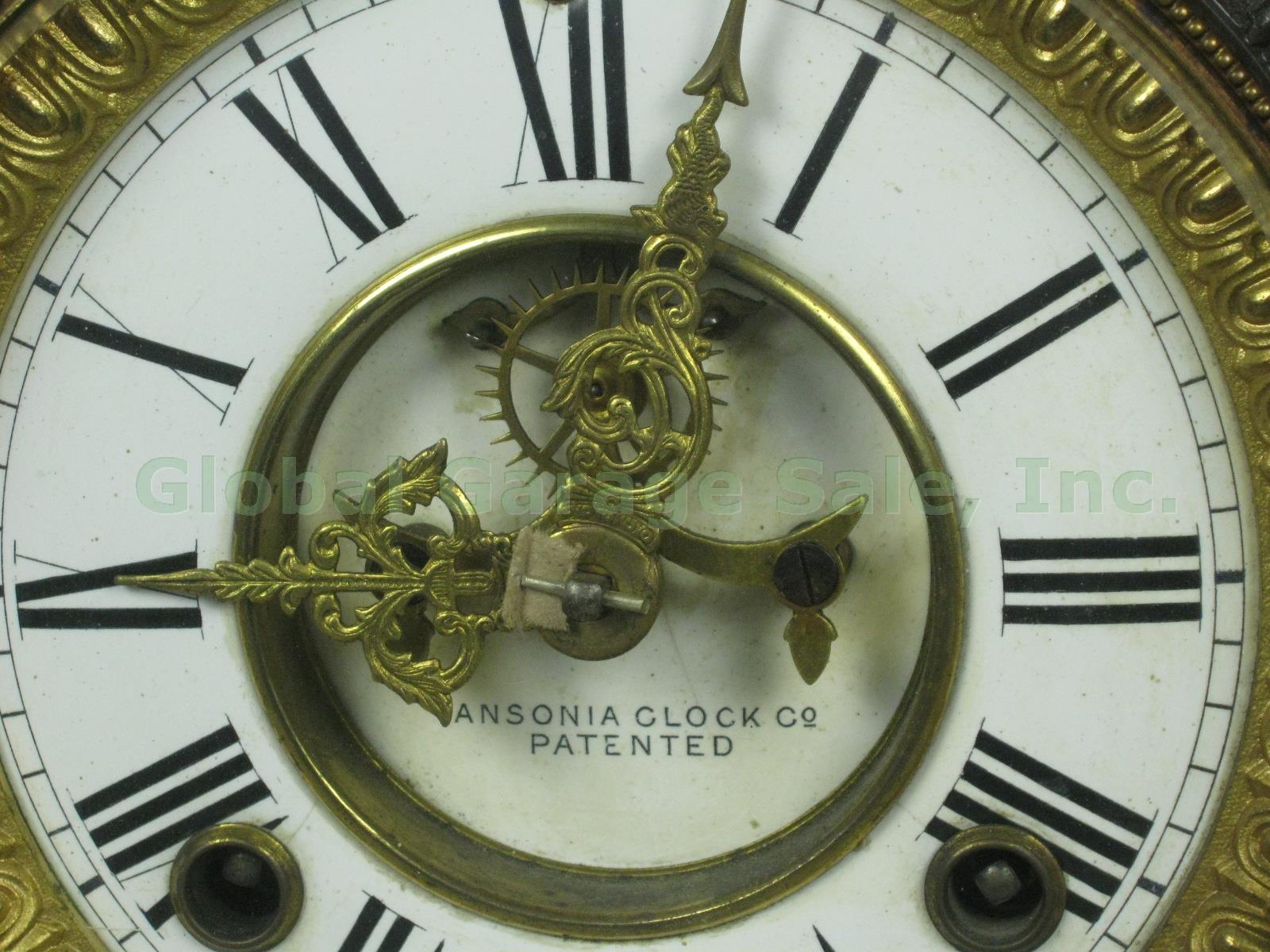 Antique Ansonia Bronze Figural Mantel Mantle Shelf Clock Patent 1882 Lady w/Book 3