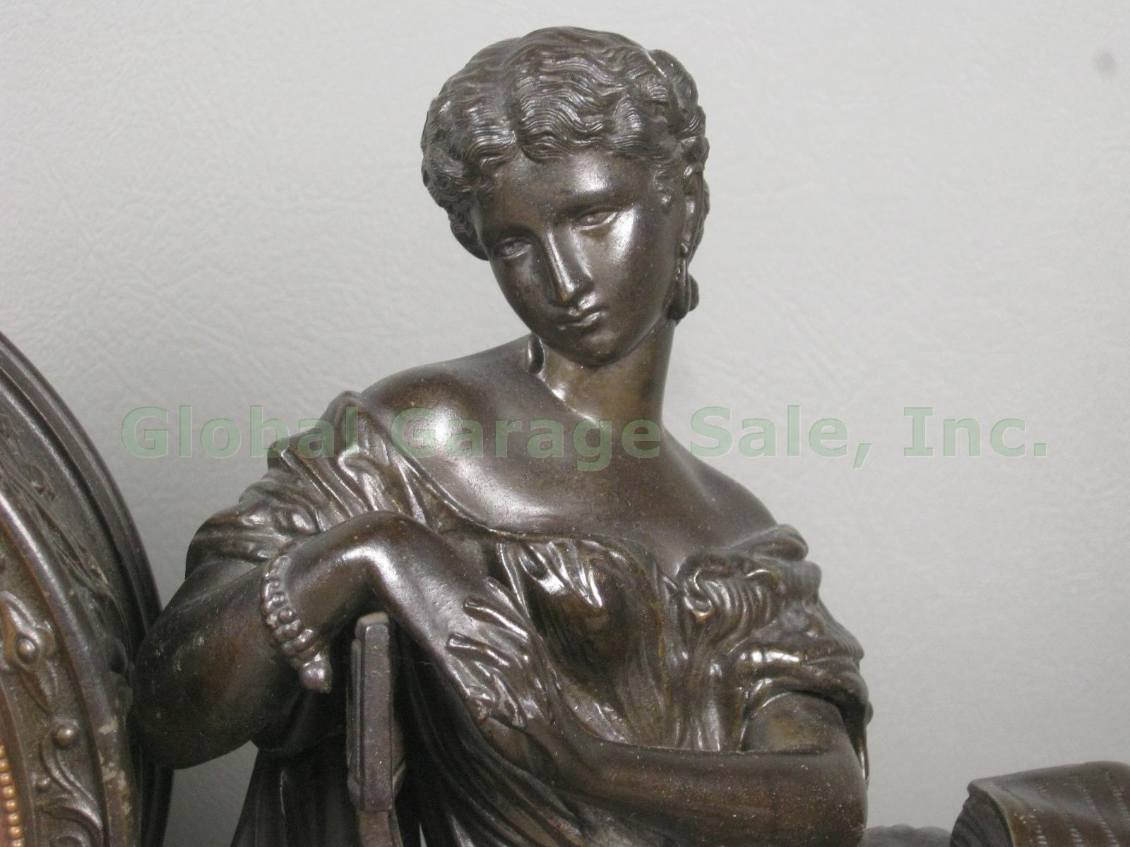 Antique Ansonia Bronze Figural Mantel Mantle Shelf Clock Patent 1882 Lady w/Book 4