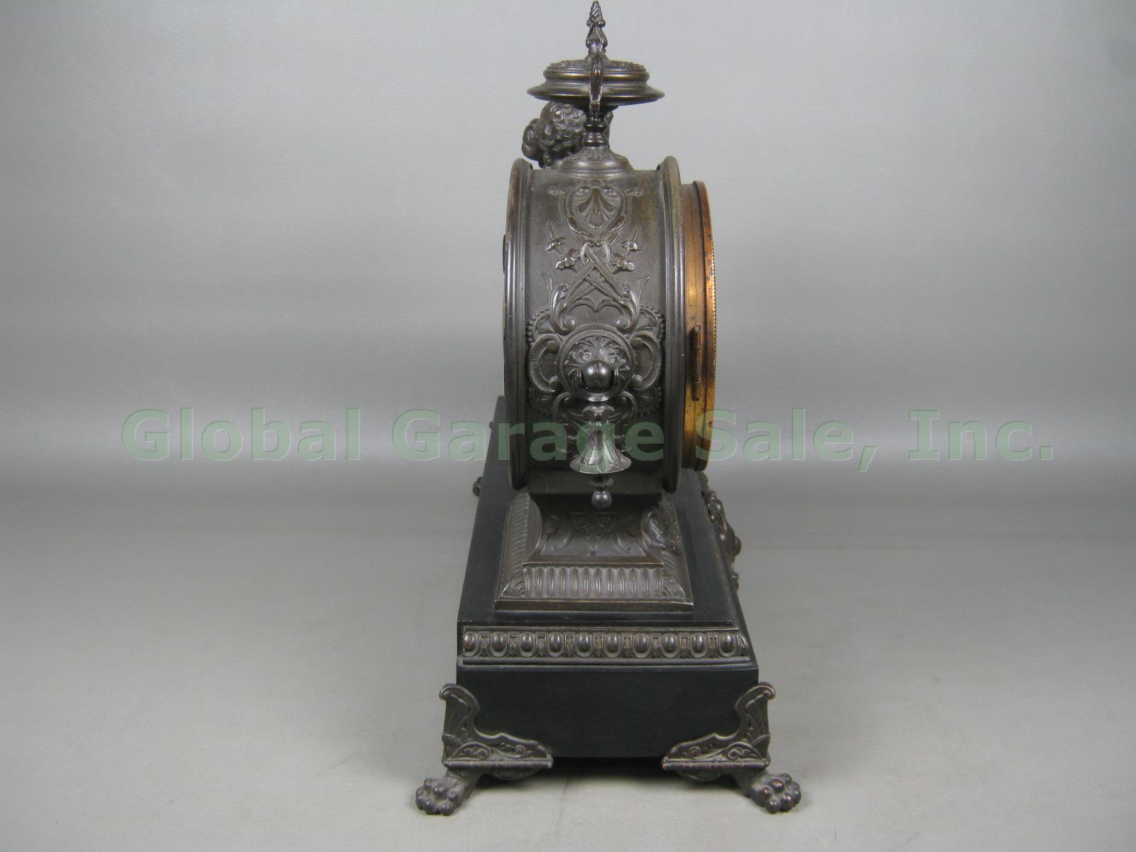 Antique Ansonia Bronze Figural Mantel Mantle Shelf Clock Patent 1882 Lady w/Book 9