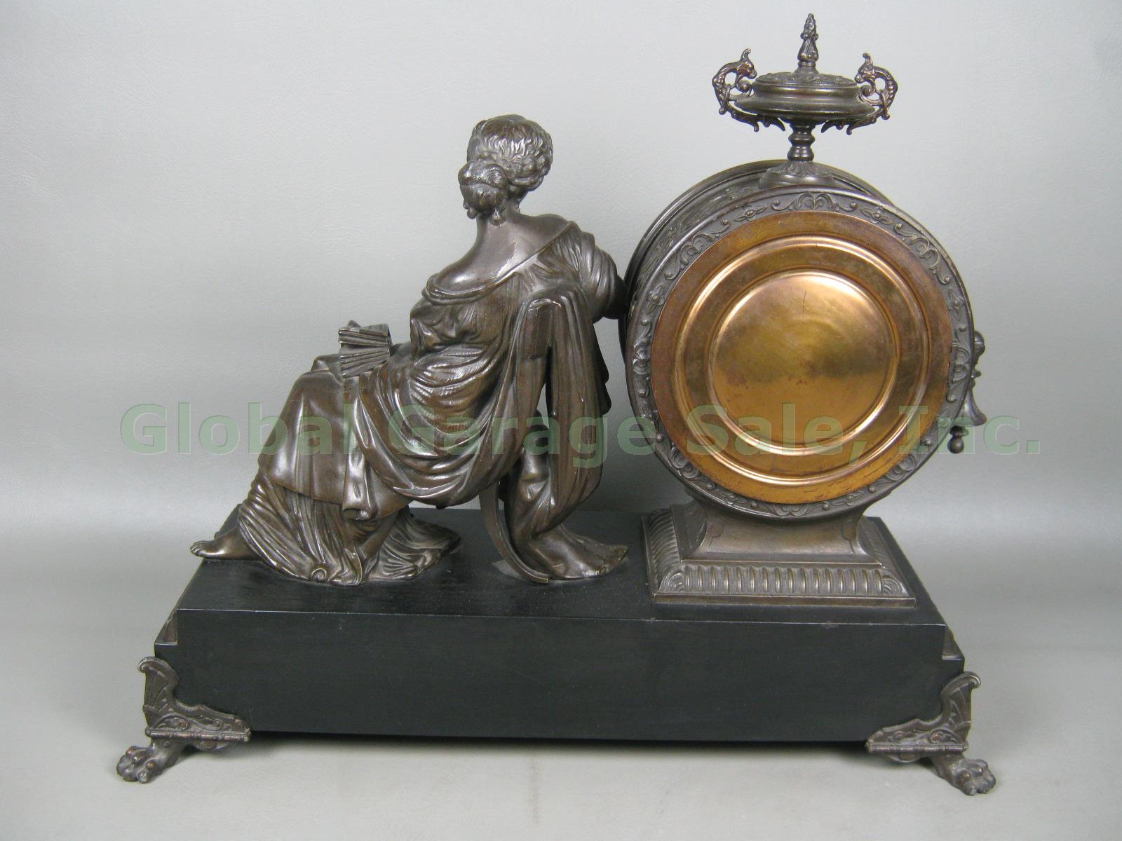 Antique Ansonia Bronze Figural Mantel Mantle Shelf Clock Patent 1882 Lady w/Book 10