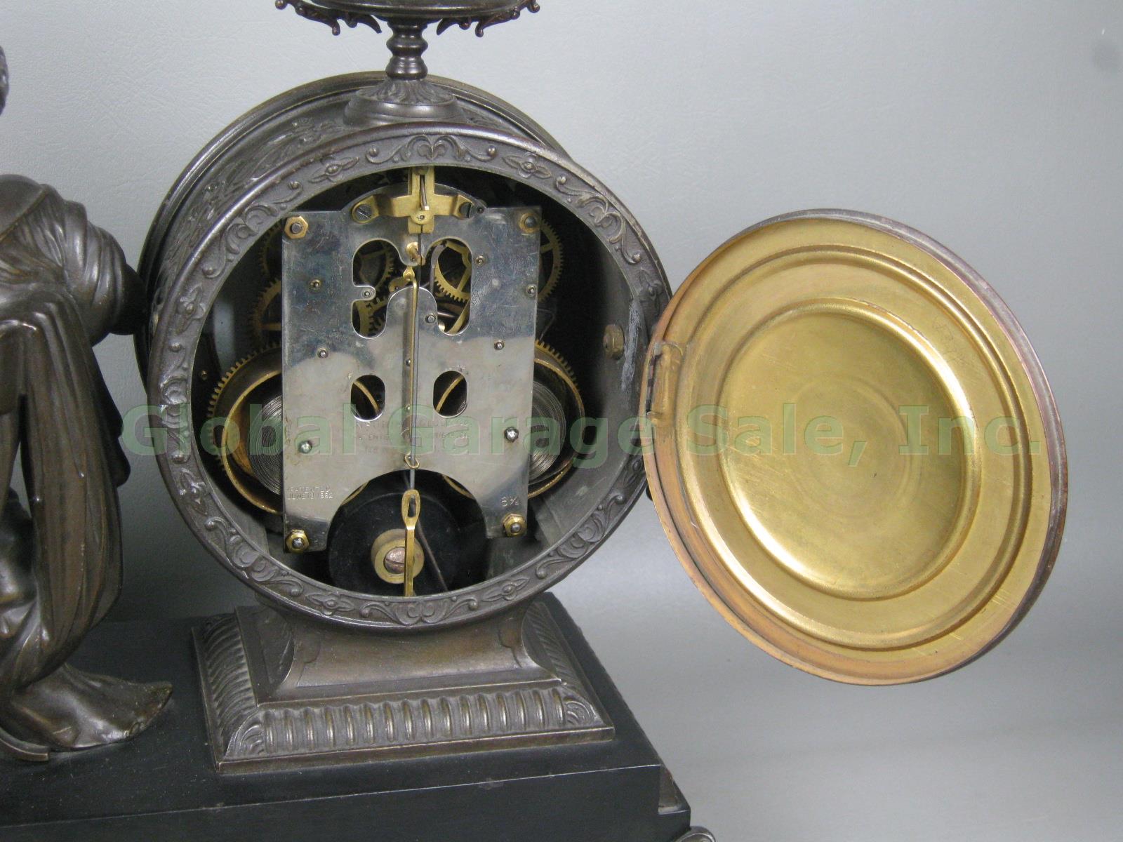 Antique Ansonia Bronze Figural Mantel Mantle Shelf Clock Patent 1882 Lady w/Book 11
