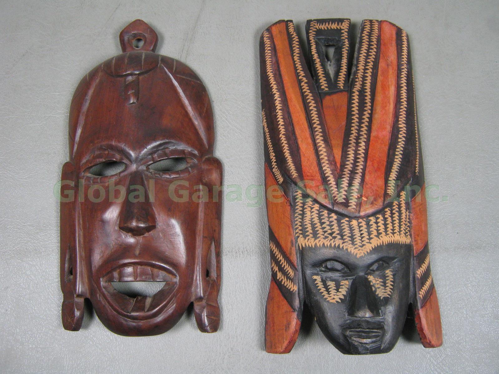 11 Vtg African Carved Wood Wooden Mask Lot Tribal Kenya Zaire Botswana Africa NR 1