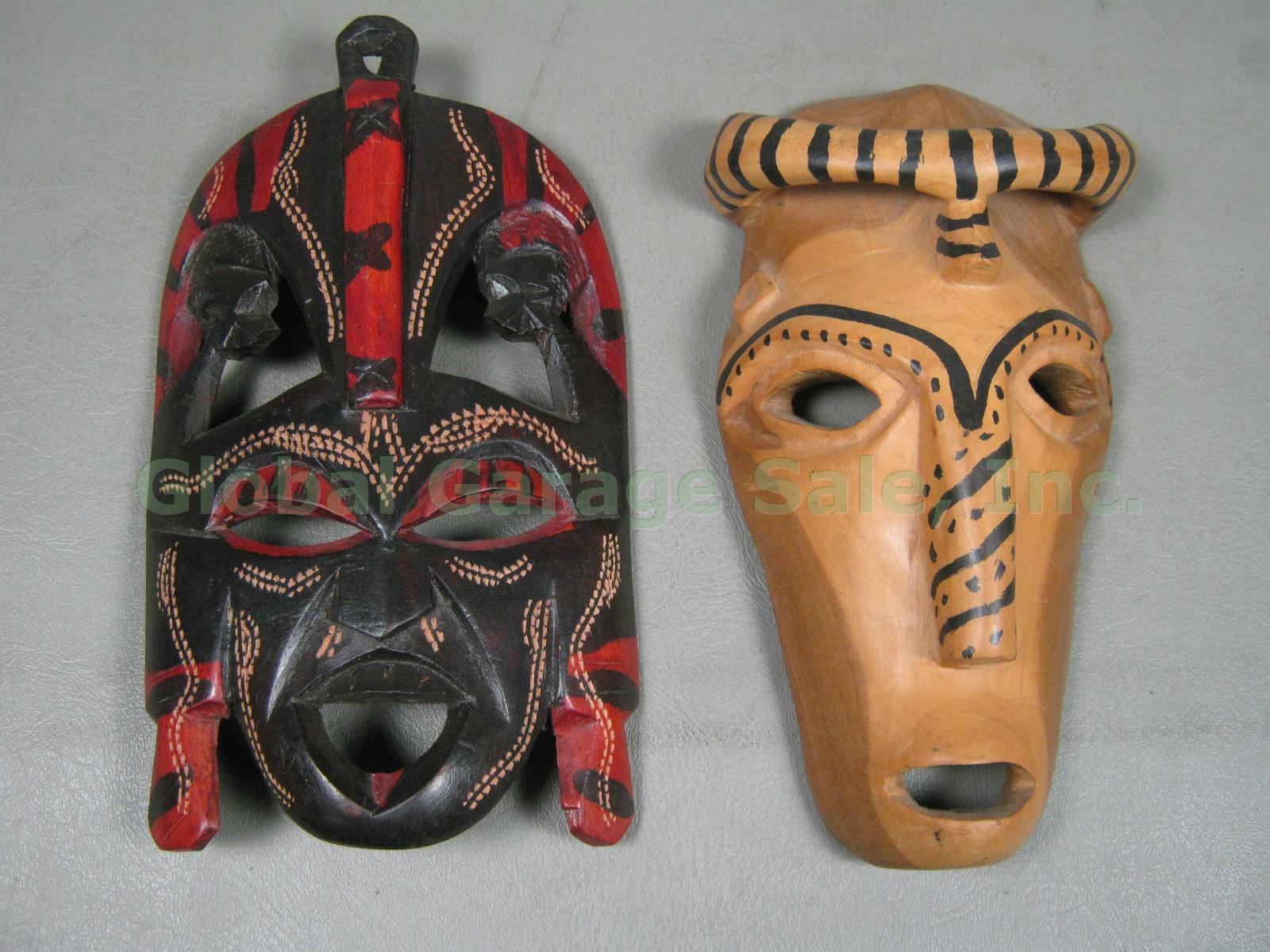 11 Vtg African Carved Wood Wooden Mask Lot Tribal Kenya Zaire Botswana Africa NR 4