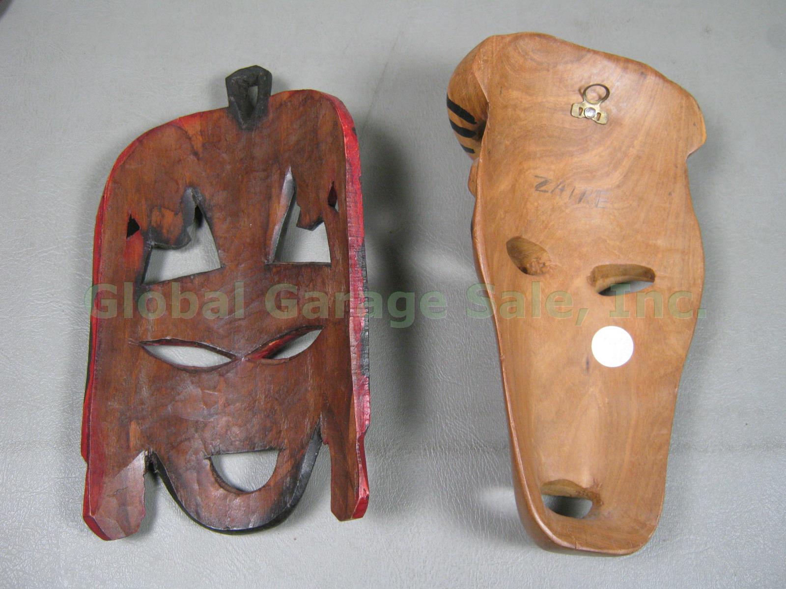 11 Vtg African Carved Wood Wooden Mask Lot Tribal Kenya Zaire Botswana Africa NR 6