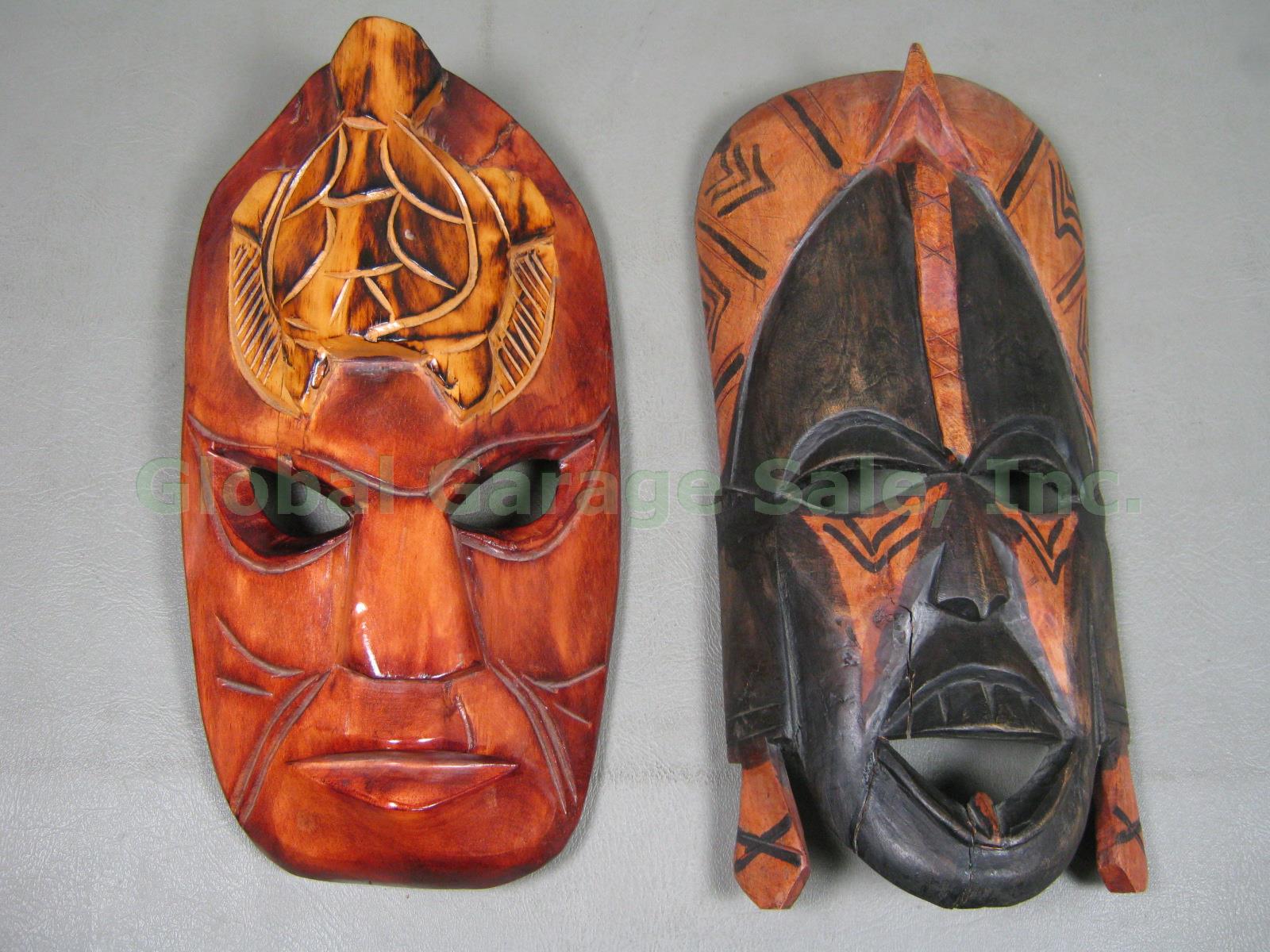 11 Vtg African Carved Wood Wooden Mask Lot Tribal Kenya Zaire Botswana Africa NR 8