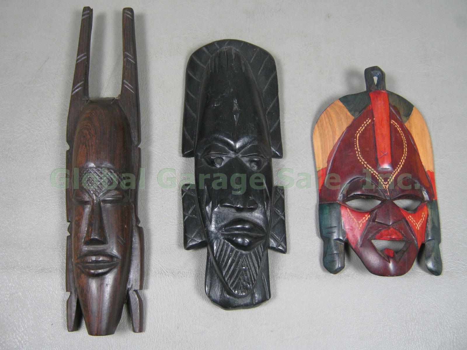 11 Vtg African Carved Wood Wooden Mask Lot Tribal Kenya Zaire Botswana Africa NR 11