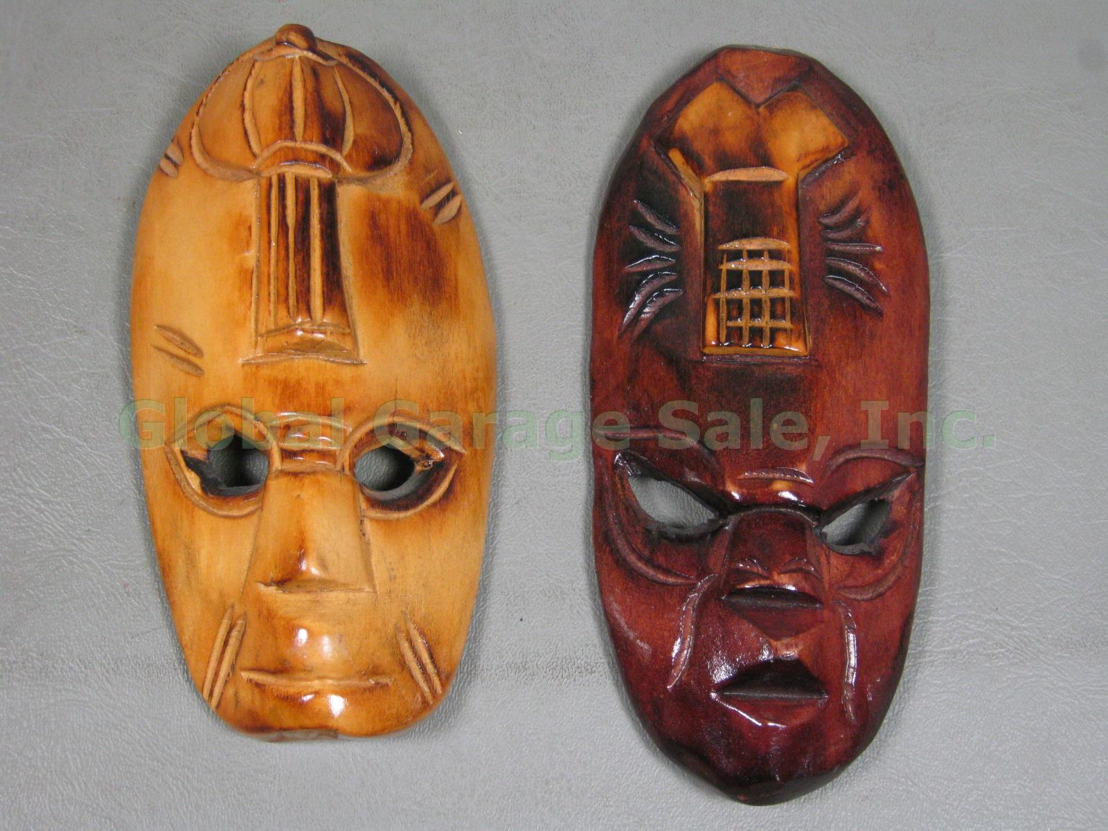11 Vtg African Carved Wood Wooden Mask Lot Tribal Kenya Zaire Botswana Africa NR 15