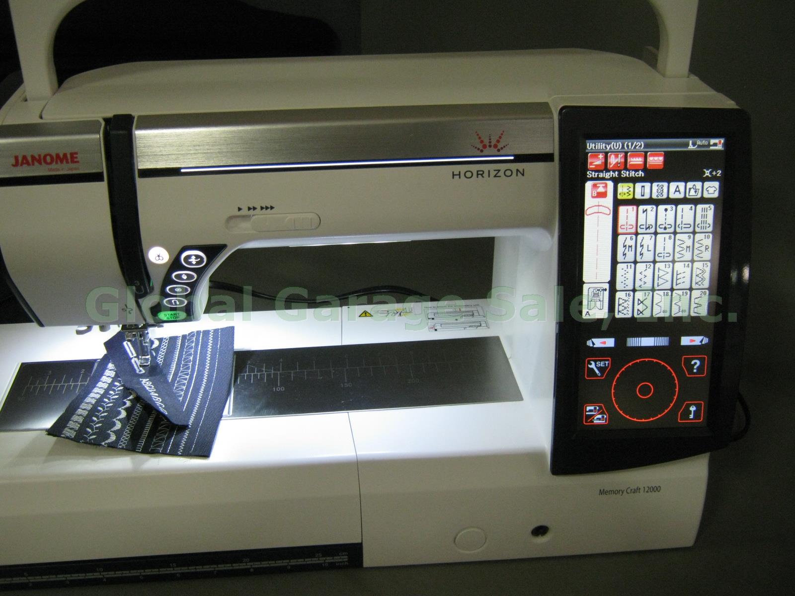 Janome Horizon Memory Craft 12000 Sewing Machine Embroidery Unit Hoops Bundle ++ 1