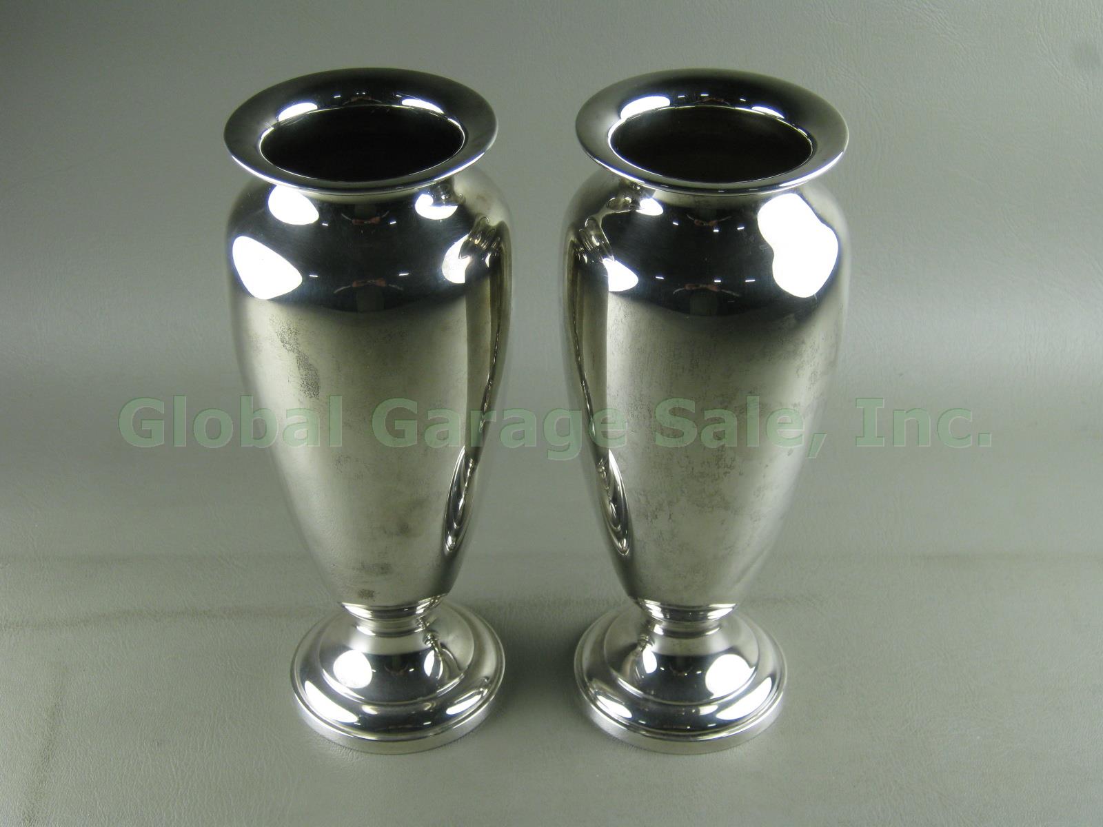 2 Vtg Antique Concord Engraved Sterling Silver Vase Urn Pair Lot Set 623 Grams 2