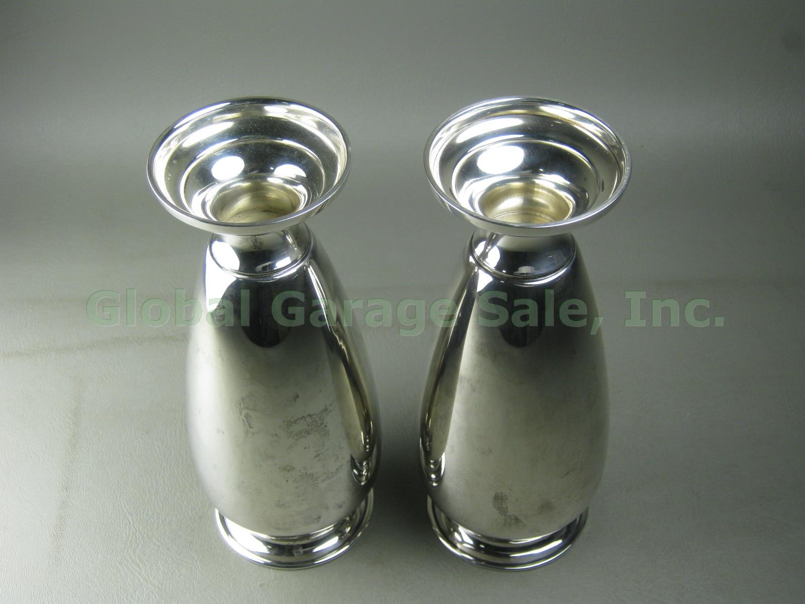 2 Vtg Antique Concord Engraved Sterling Silver Vase Urn Pair Lot Set 623 Grams 4