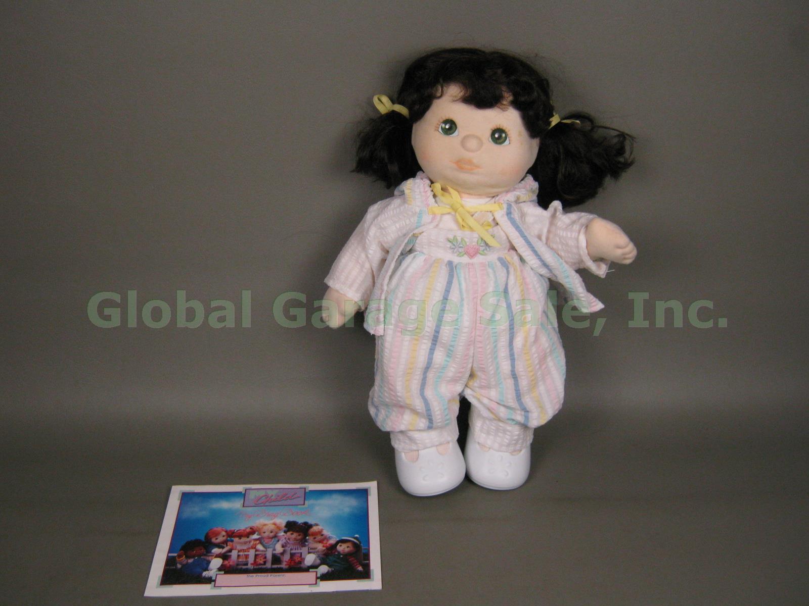 Vtg 1985 Mattel Brunette My Child Doll W/ Green Eyes Brown Hair Outfit + Book NR