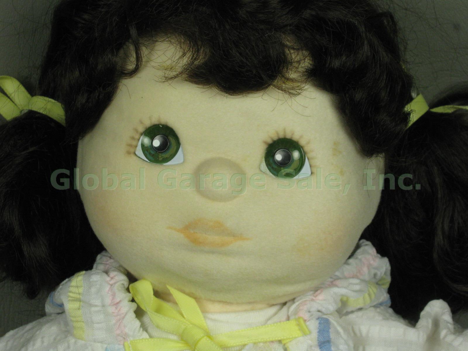 Vtg 1985 Mattel Brunette My Child Doll W/ Green Eyes Brown Hair Outfit + Book NR 1