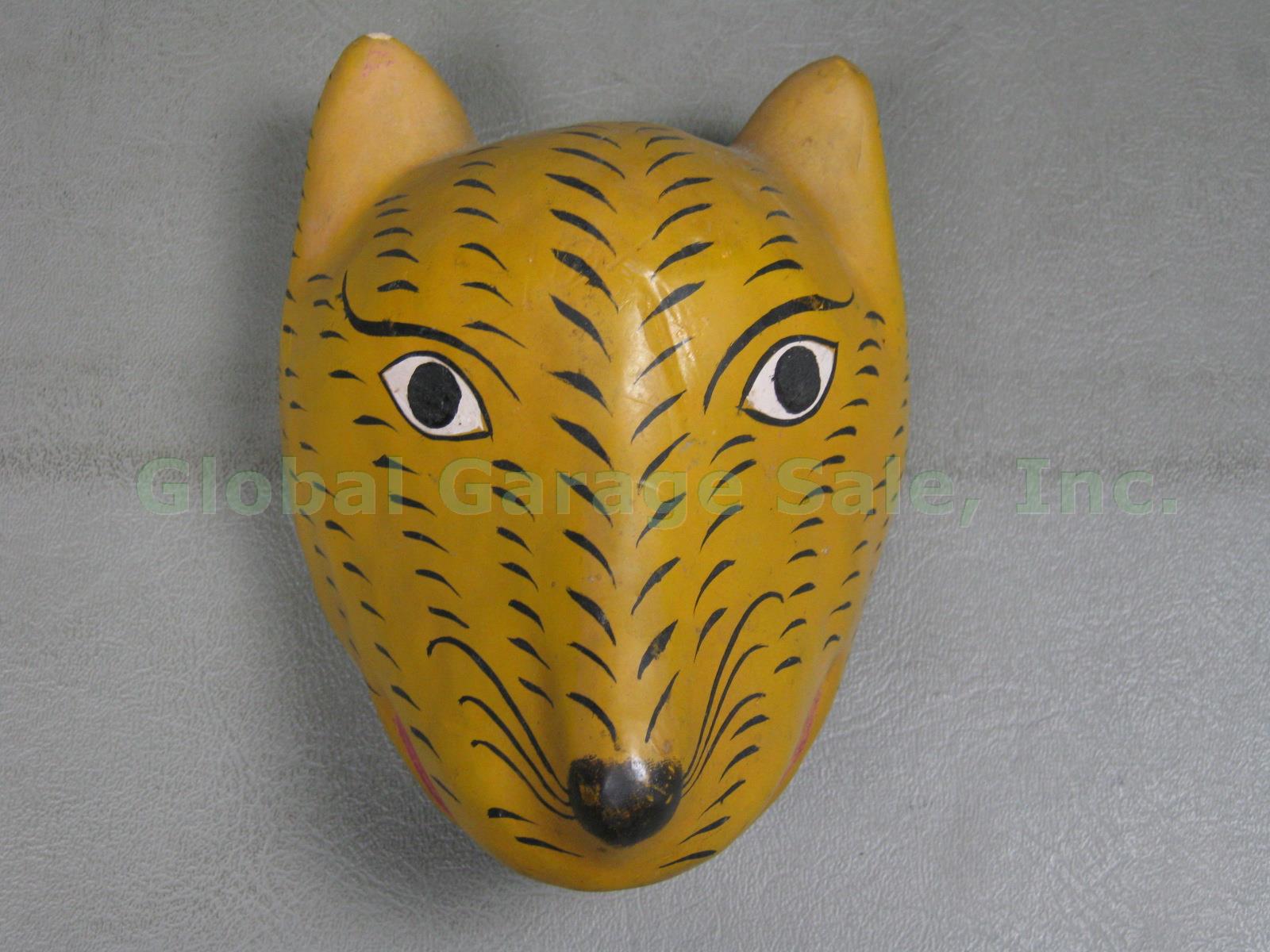 Vtg Mexican Mask Lot Jaguar Dog Devil Huichol Quechua Nayarit Folk Art Tin Wood 1