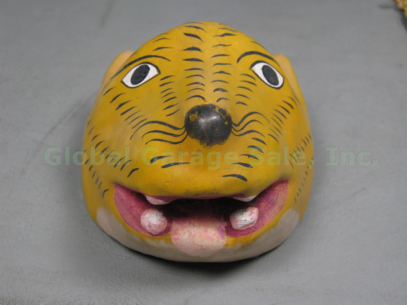 Vtg Mexican Mask Lot Jaguar Dog Devil Huichol Quechua Nayarit Folk Art Tin Wood 2