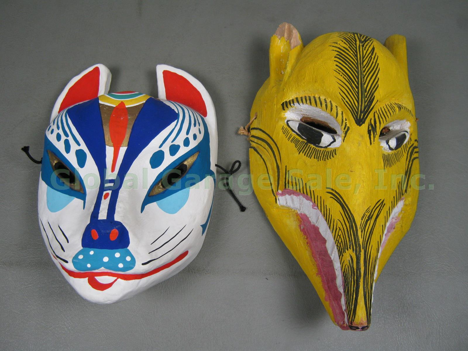 Vtg Mexican Mask Lot Jaguar Dog Devil Huichol Quechua Nayarit Folk Art Tin Wood 5