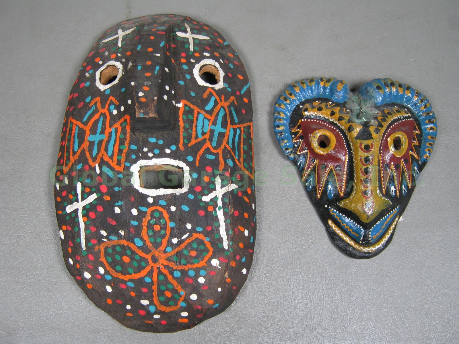 Vtg Mexican Mask Lot Jaguar Dog Devil Huichol Quechua Nayarit Folk Art Tin Wood 8
