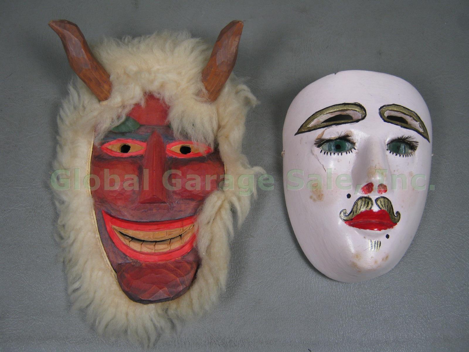 Vtg Mexican Mask Lot Jaguar Dog Devil Huichol Quechua Nayarit Folk Art Tin Wood 12