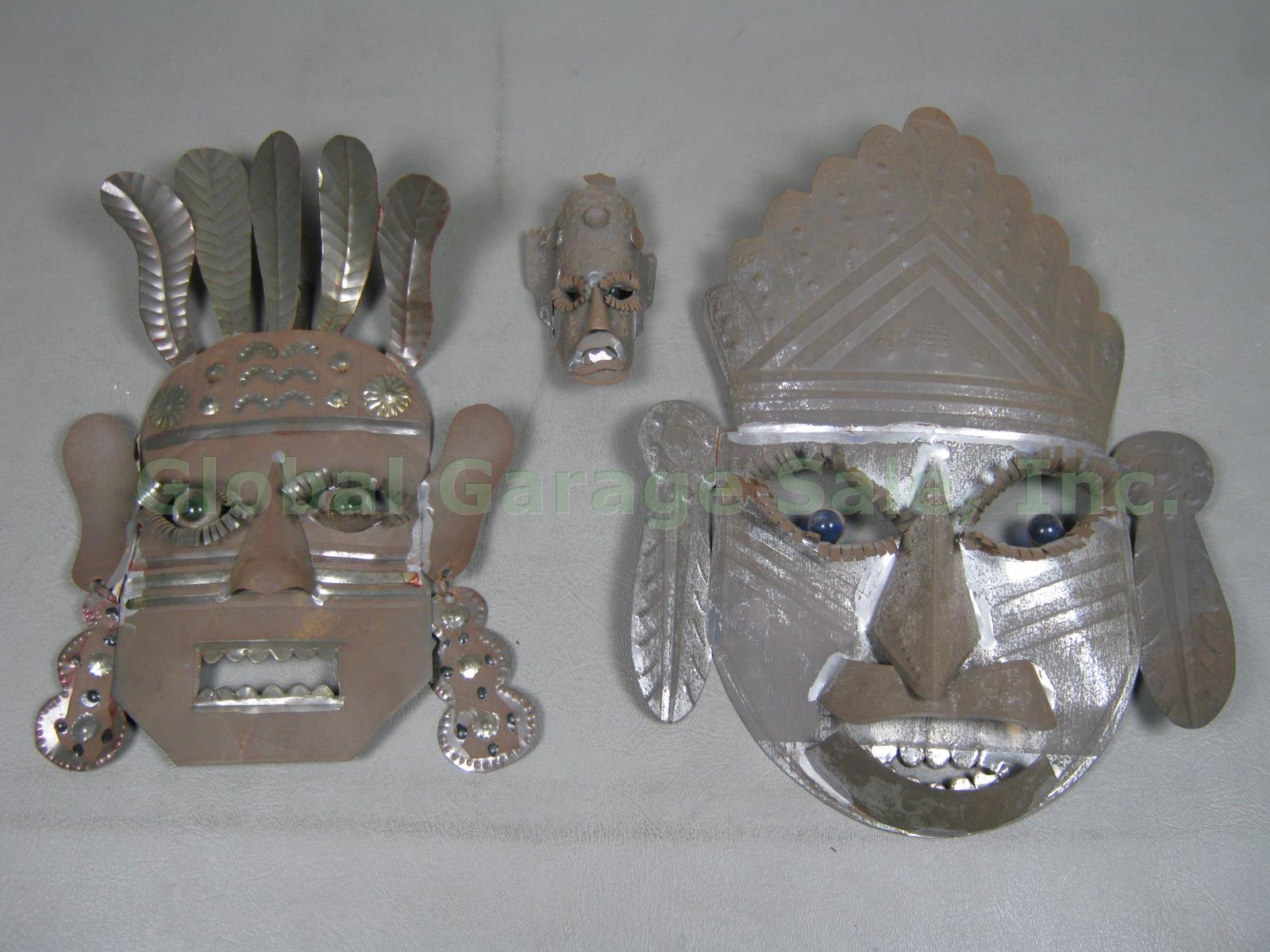 Vtg Mexican Mask Lot Jaguar Dog Devil Huichol Quechua Nayarit Folk Art Tin Wood 16