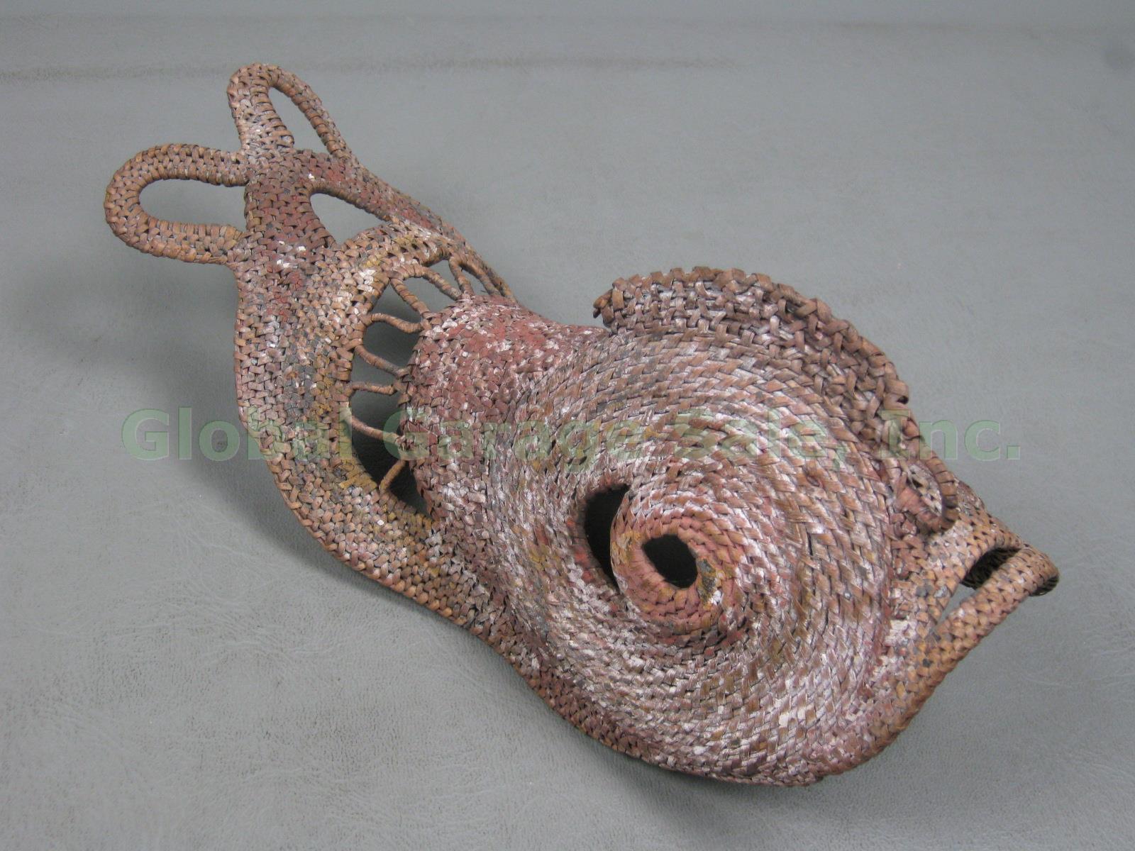 Rare Vtg Antique 9" Woven Yam Fish Spirit Mask Papua New Guinea Sepik River PNG