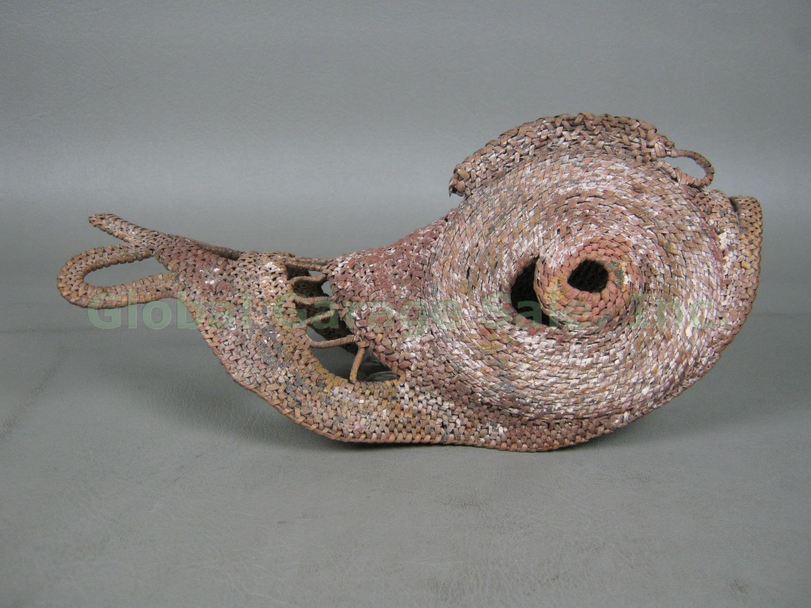 Rare Vtg Antique 9" Woven Yam Fish Spirit Mask Papua New Guinea Sepik River PNG 1