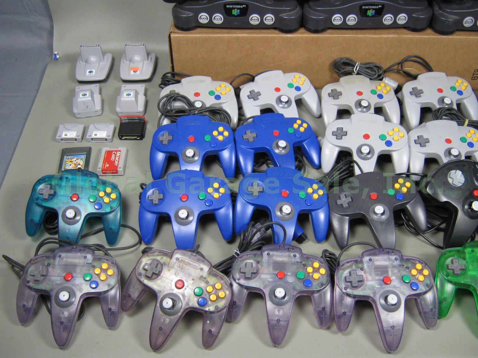 HUGE LOT 9 Nintendo 64 Console Systems 26 Controllers Rumble Pak Memory Card +++ 2