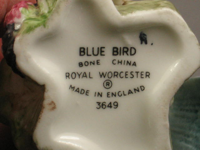 Royal Worcester Set Blue Bird Linnets +Pied Woodpeckers 8