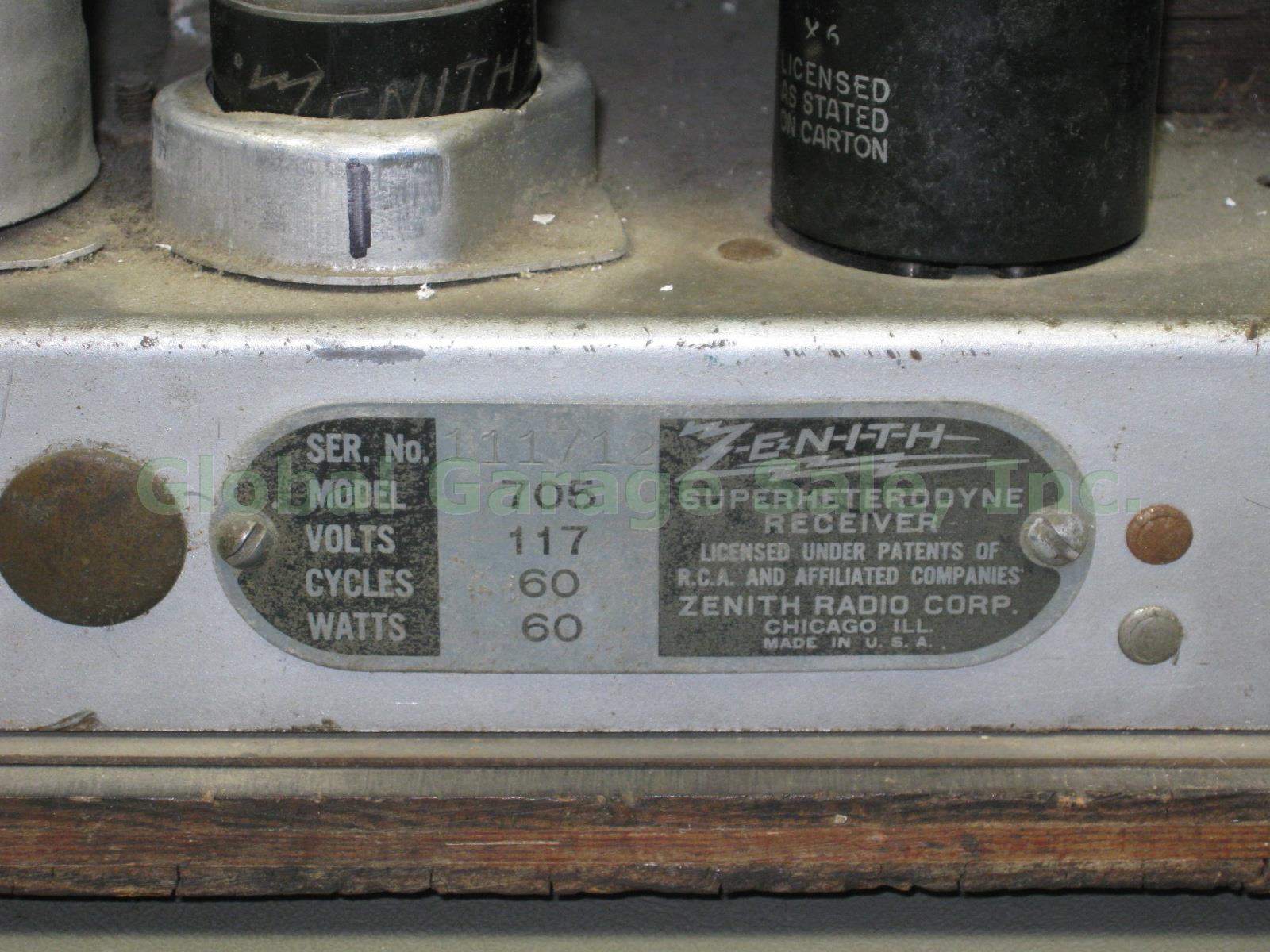 Vtg Antique Zenith Model 705 Wooden Wood Cabinet Vacuum Tube Table Radio 1934 NR 8