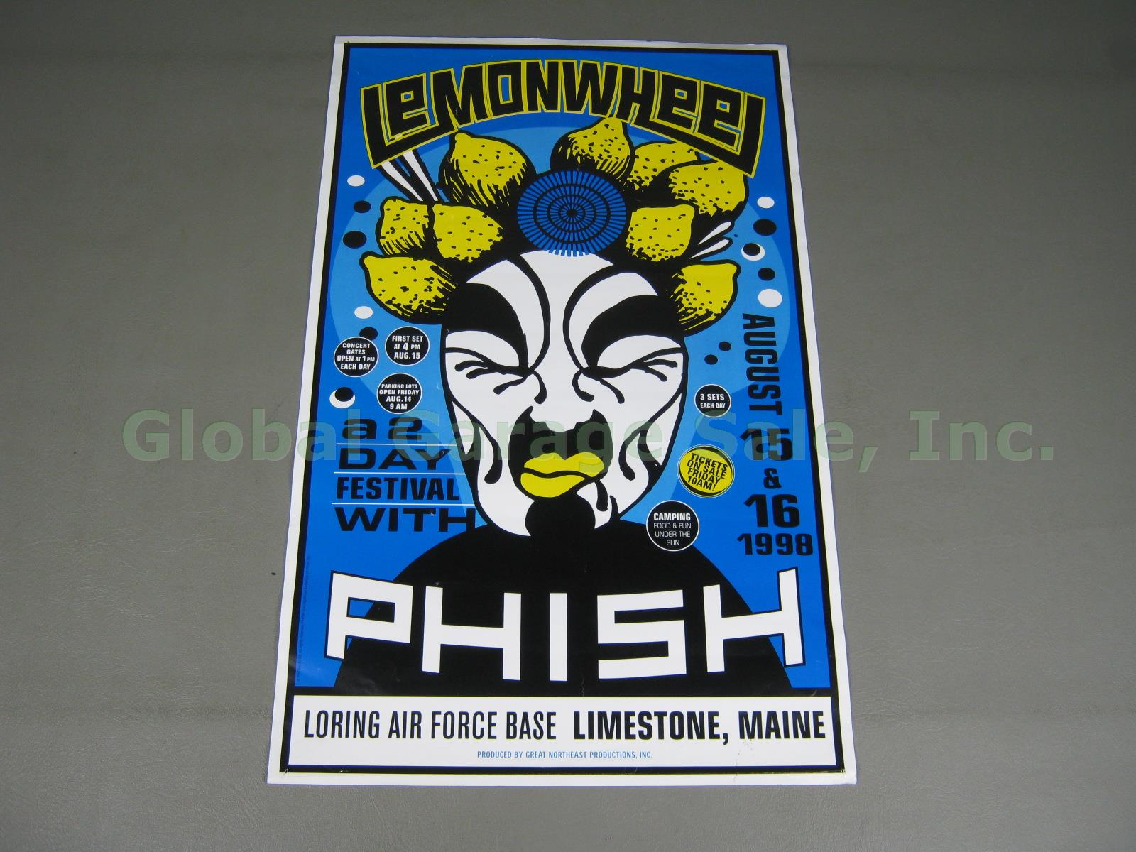Vtg Original 1998 Phish Lemonwheel Concert Festival Poster Limestone Maine NR!