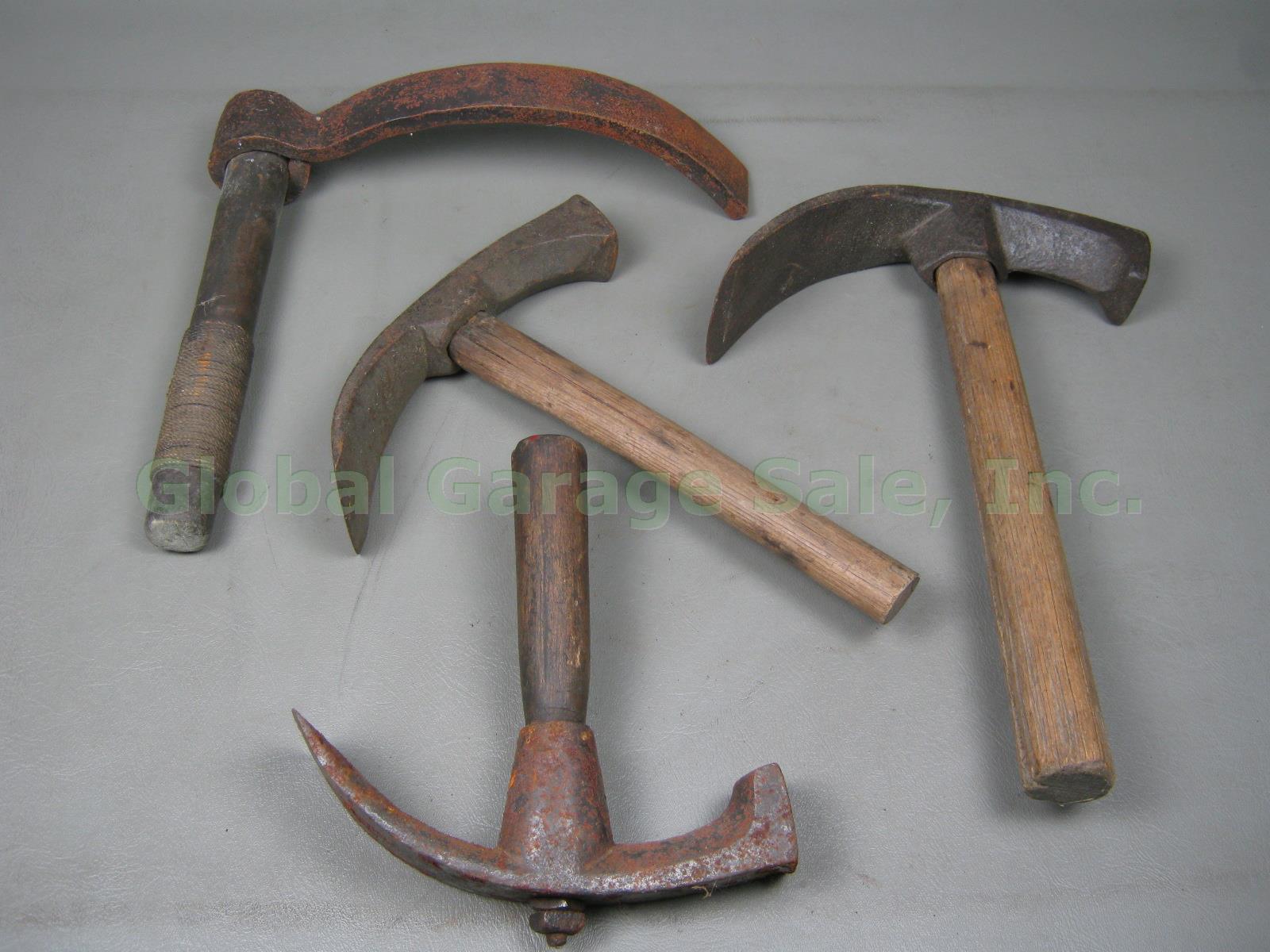 4 Vtg Antique Primitive Coopers Tools 3 Adze + Curved Froe