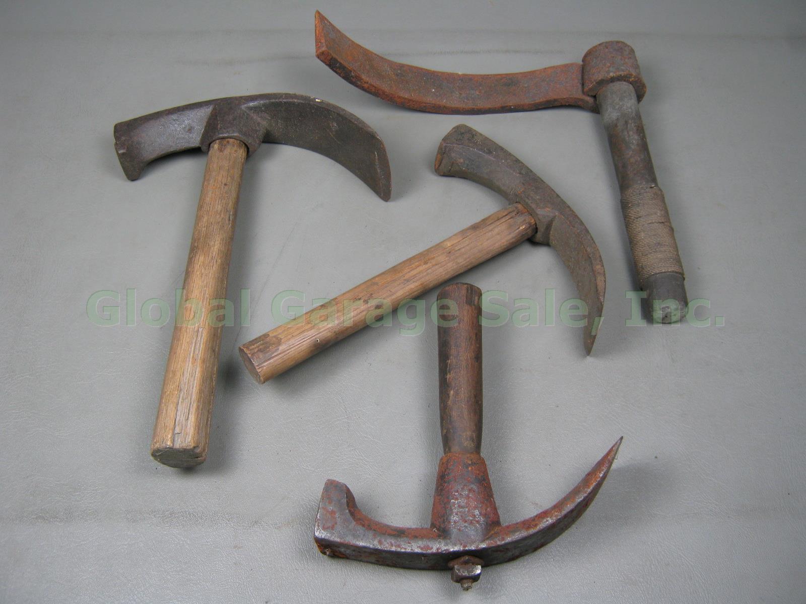 4 Vtg Antique Primitive Coopers Tools 3 Adze + Curved Froe 1