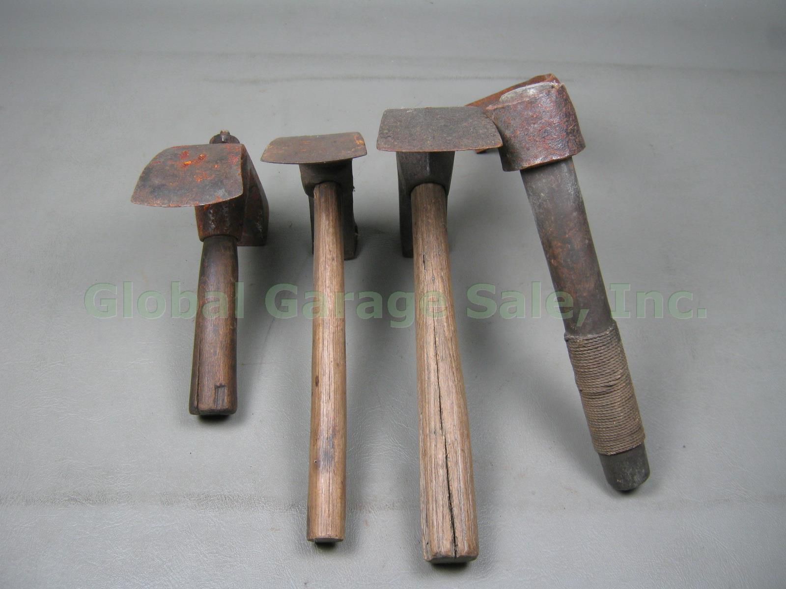 4 Vtg Antique Primitive Coopers Tools 3 Adze + Curved Froe 3