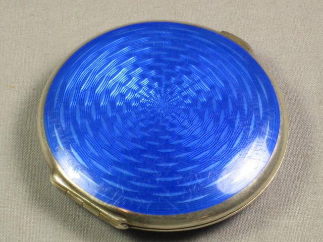 Antique Blue Guilloche Enamel Compact W/Portrait Silver 3