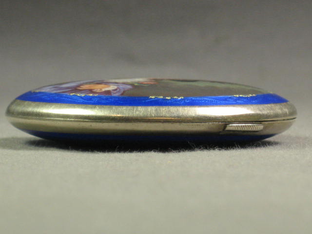 Antique Blue Guilloche Enamel Compact W/Portrait Silver 9