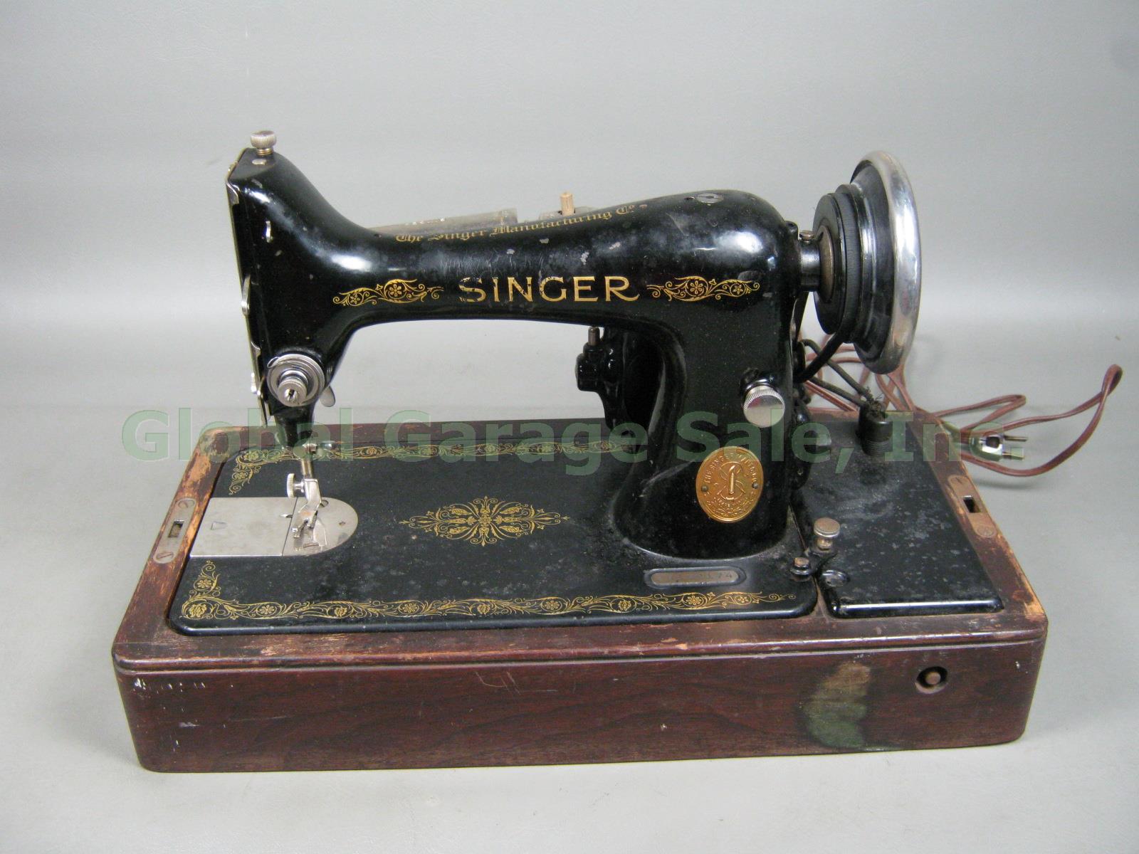 Vtg Antique 1924 Singer 99 99K Sewing Machine W/ Case Knee Control Bar Extra Lot 3