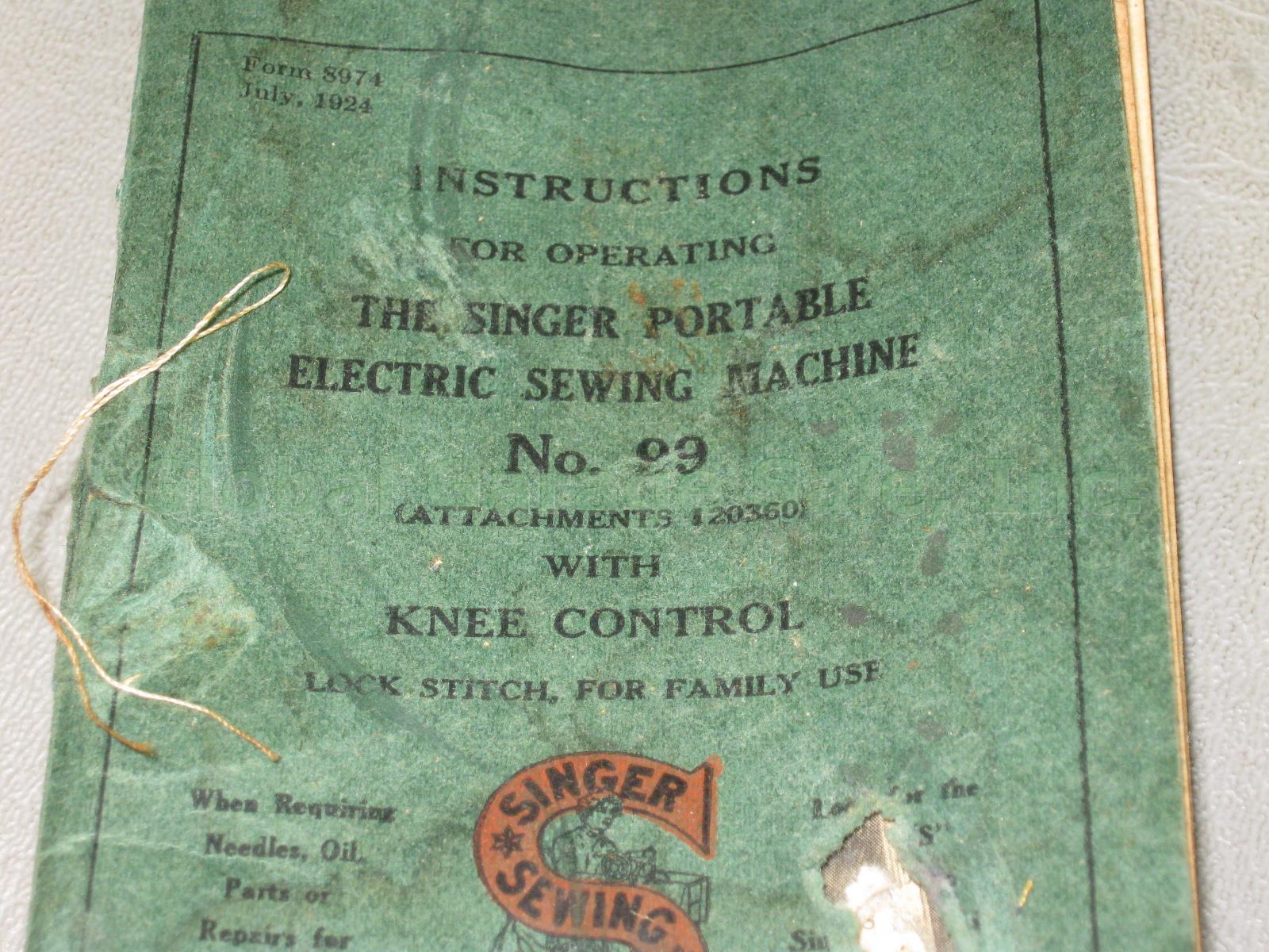 Vtg Antique 1924 Singer 99 99K Sewing Machine W/ Case Knee Control Bar Extra Lot 13