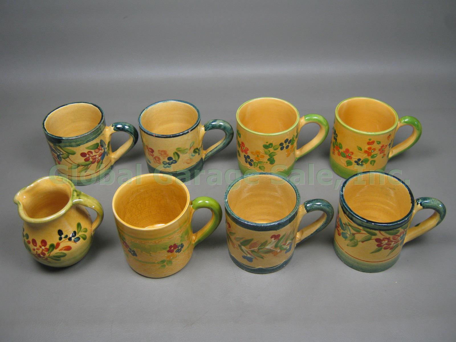 7 Terre e Provence French Art Pottery 4" Mugs Cups + Creamer Cream Pitcher Lot
