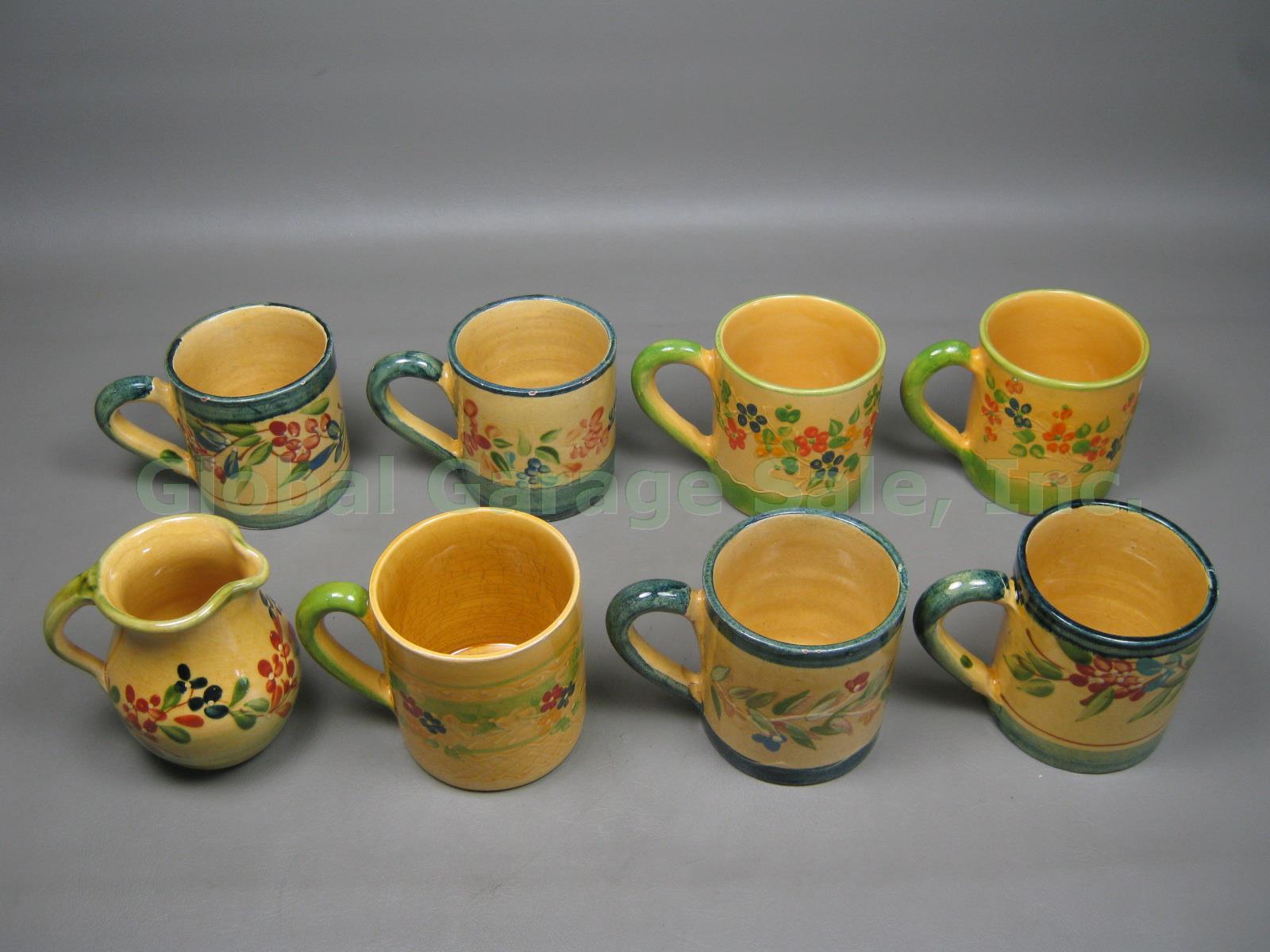 7 Terre e Provence French Art Pottery 4" Mugs Cups + Creamer Cream Pitcher Lot 1