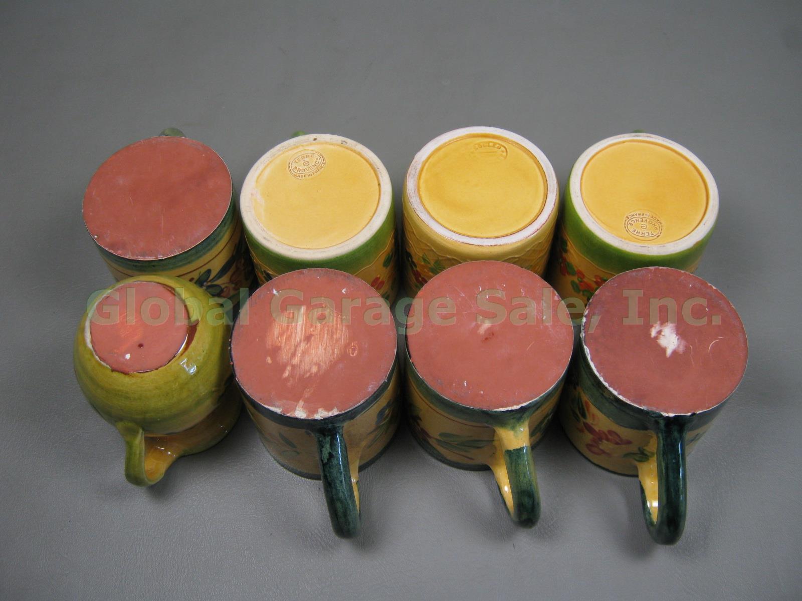 7 Terre e Provence French Art Pottery 4" Mugs Cups + Creamer Cream Pitcher Lot 5