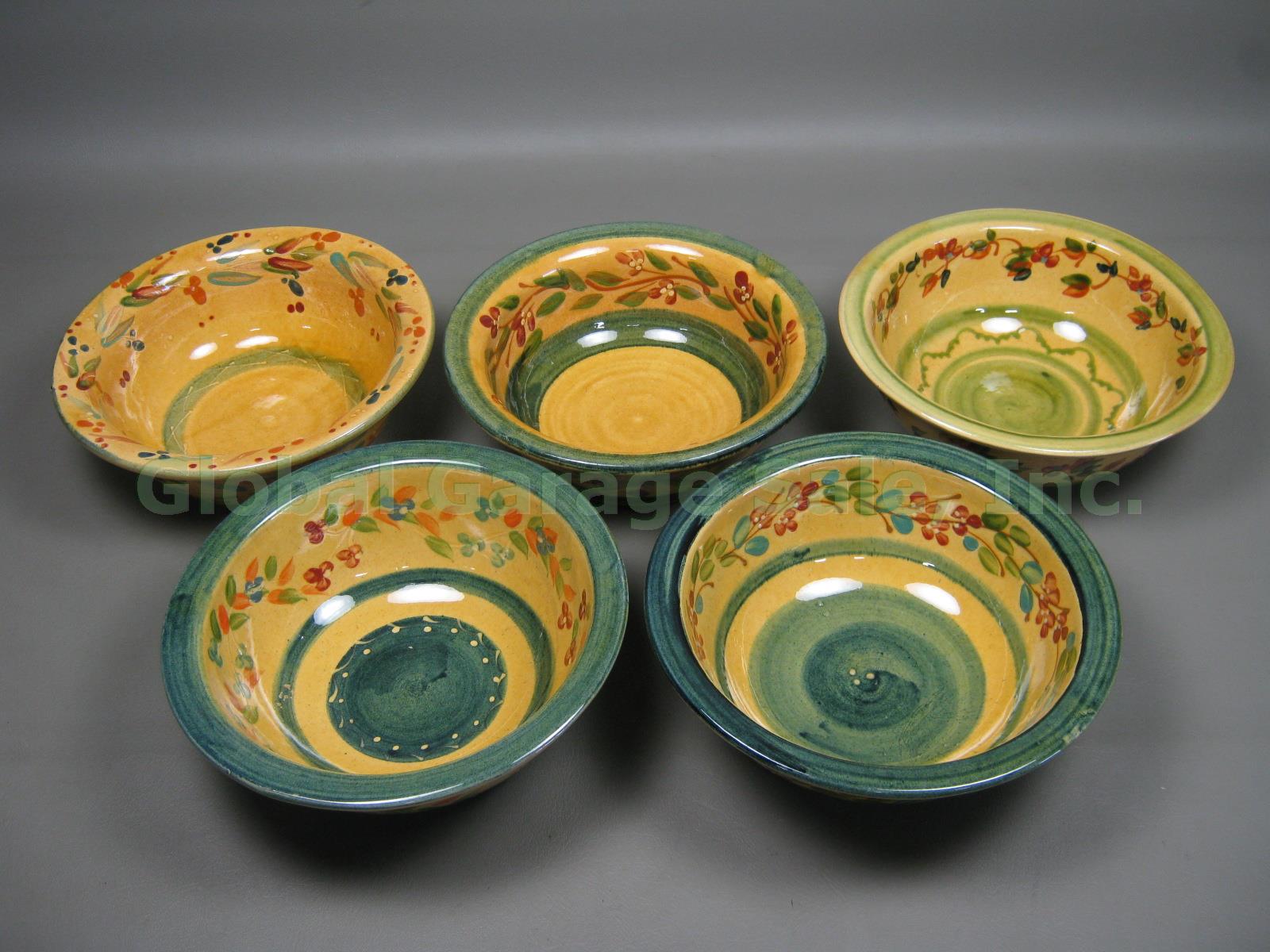 5 Terre e Provence French Art Pottery 9.5" Large Serving Bowls Mustard Yellow NR