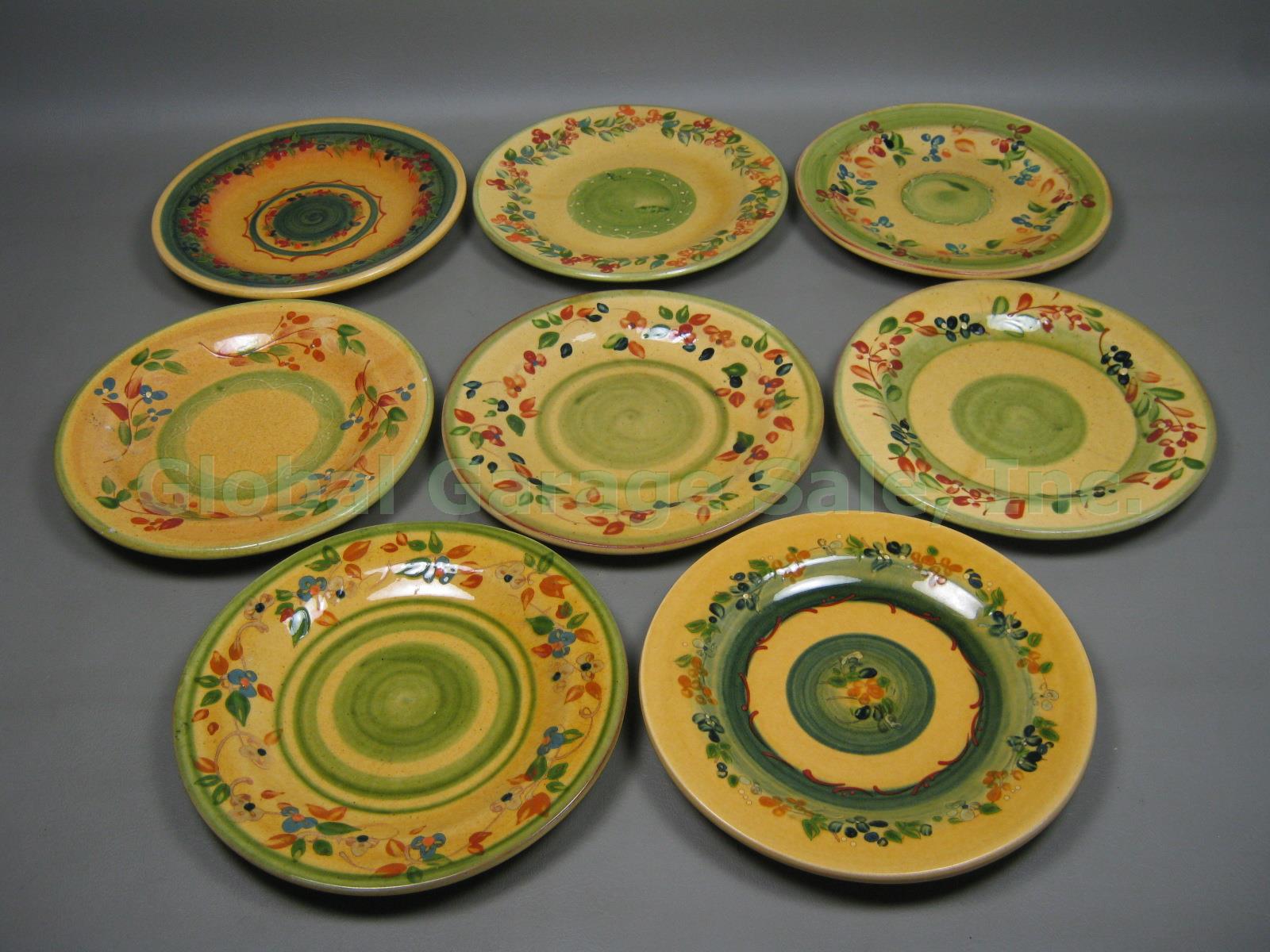 8 Terre e Provence French Art Pottery 9.25" Dinner Plates Mustard Yellow Set Lot