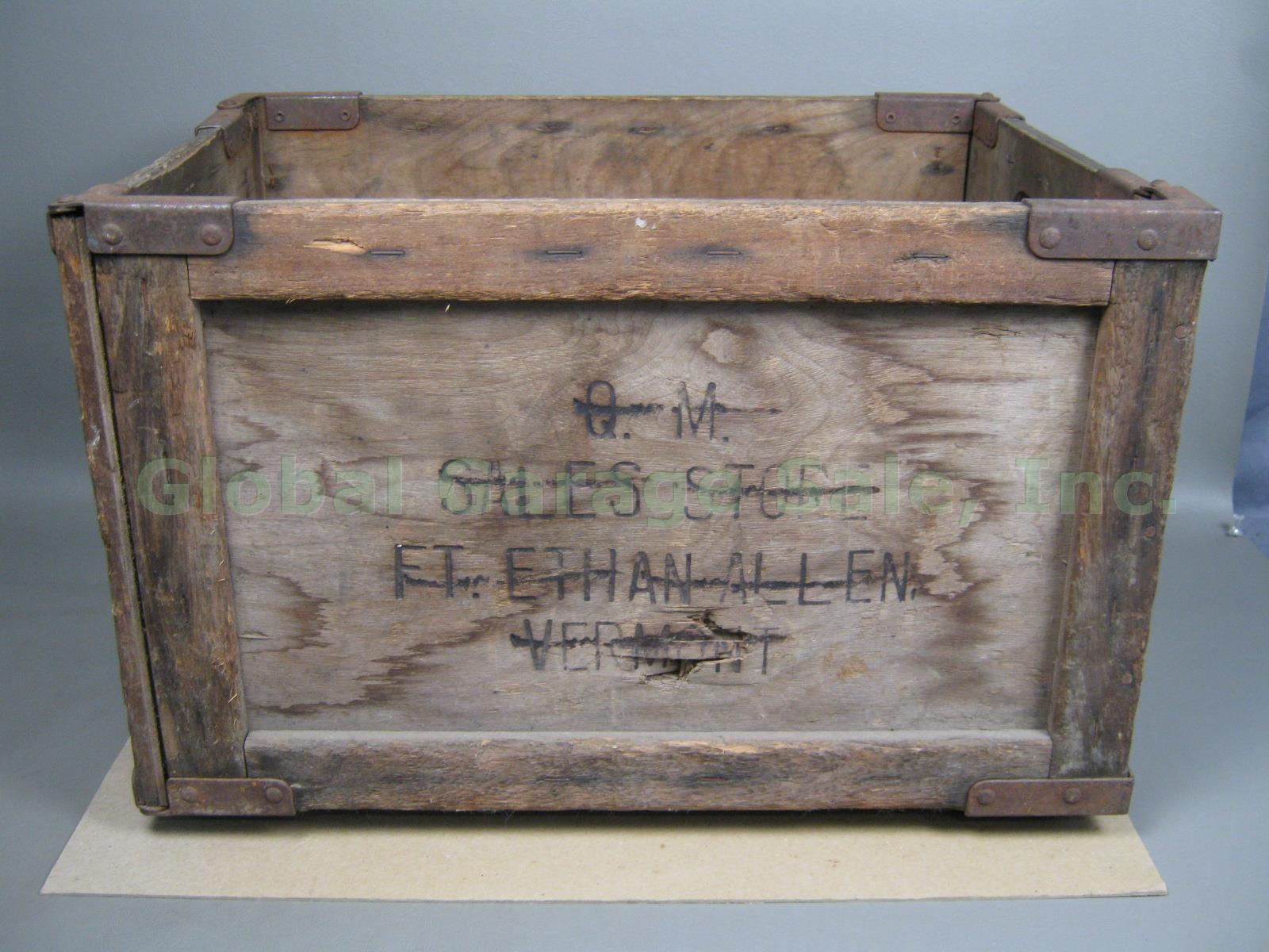 Rare Antique QM Sales Store Fort Ethan Allen Vermont Folding Wood Delivery Crate 3