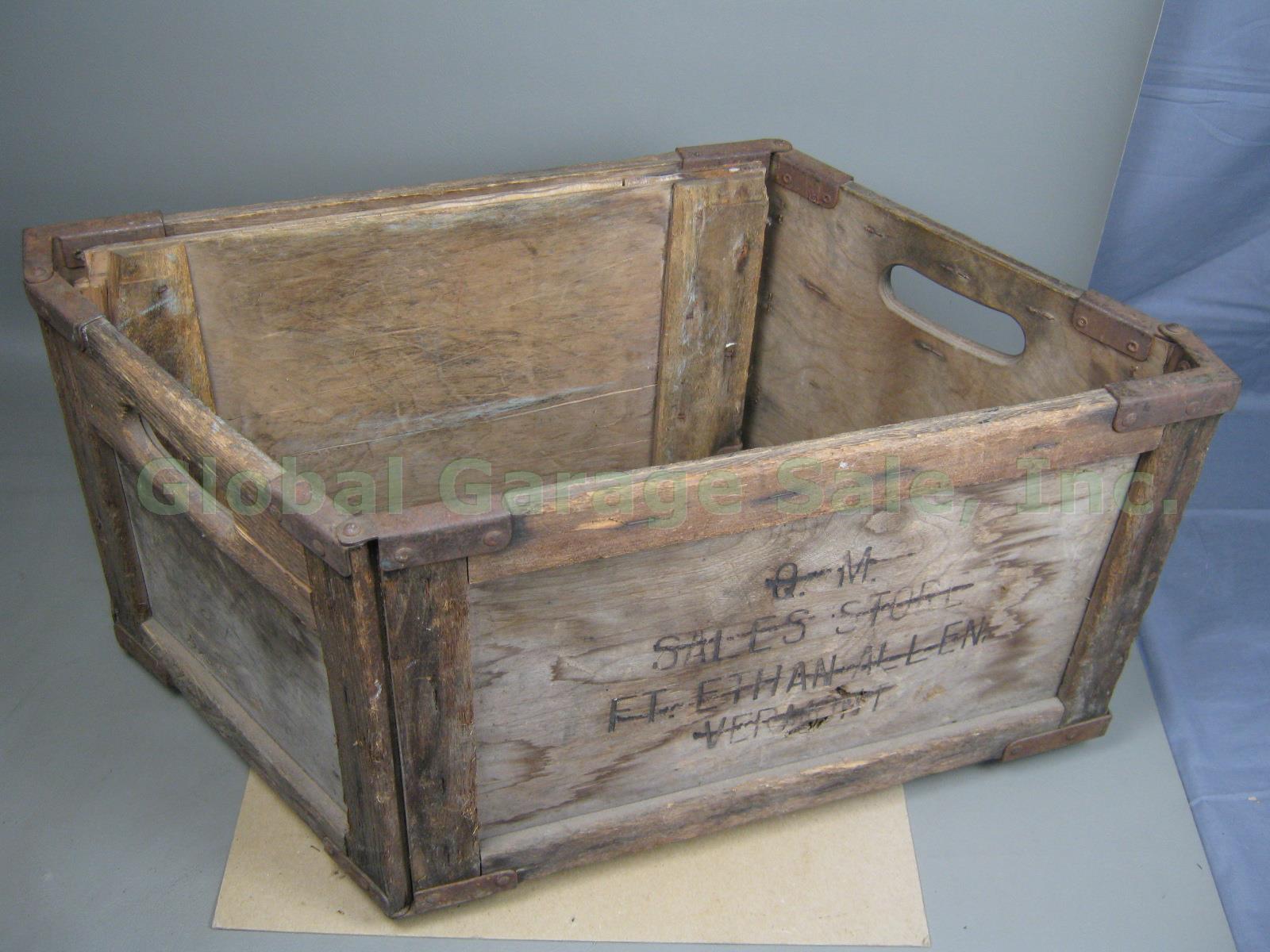 Rare Antique QM Sales Store Fort Ethan Allen Vermont Folding Wood Delivery Crate 8