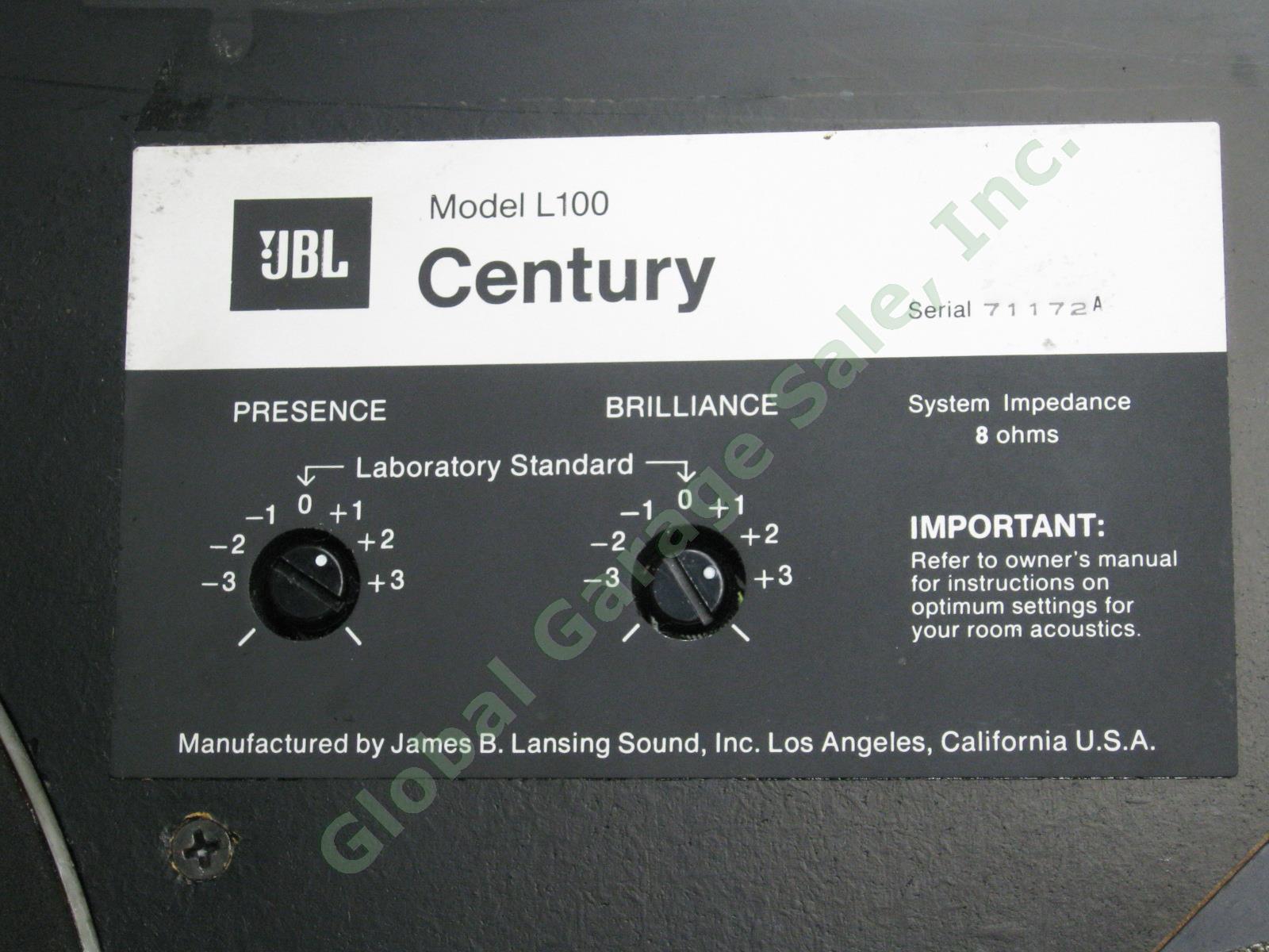 Vintage All Original JBL Century L100 Stereo Speakers Walnut Finish Great Sound! 4