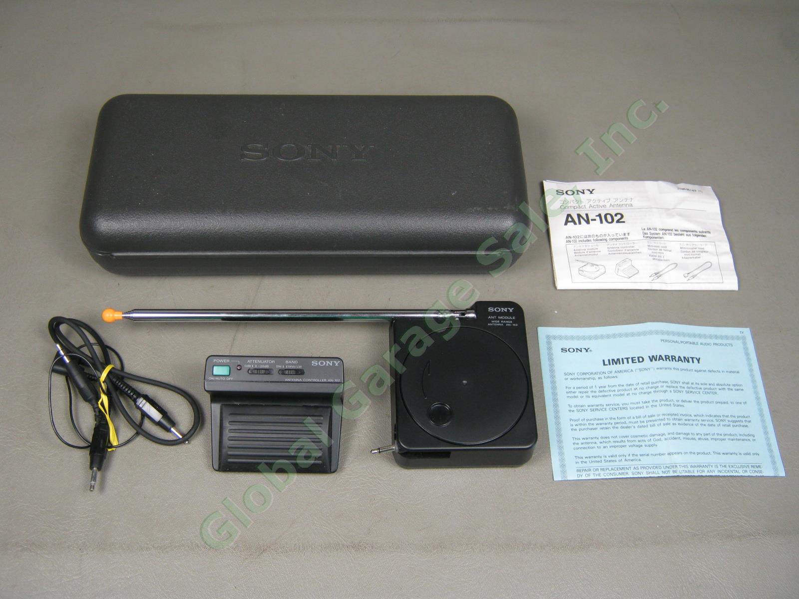 Sony AN-102 Compact Active Wide Range Radio Antenna w/ Controller + Cable + Case