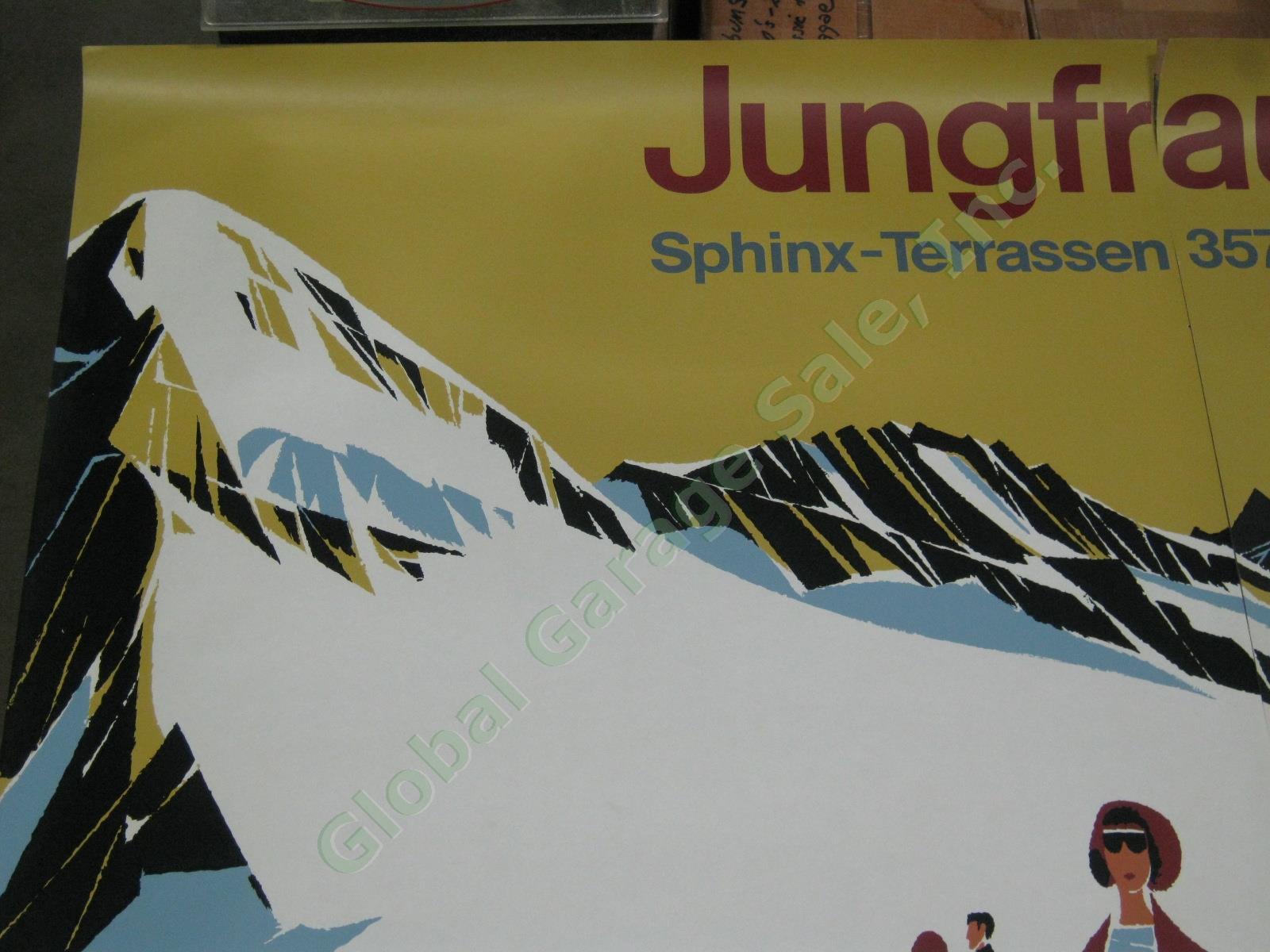 RARE Vintage 3-Panel Jungfraujoch Jungfrau Railway Travel Ski Poster Switzerland 1