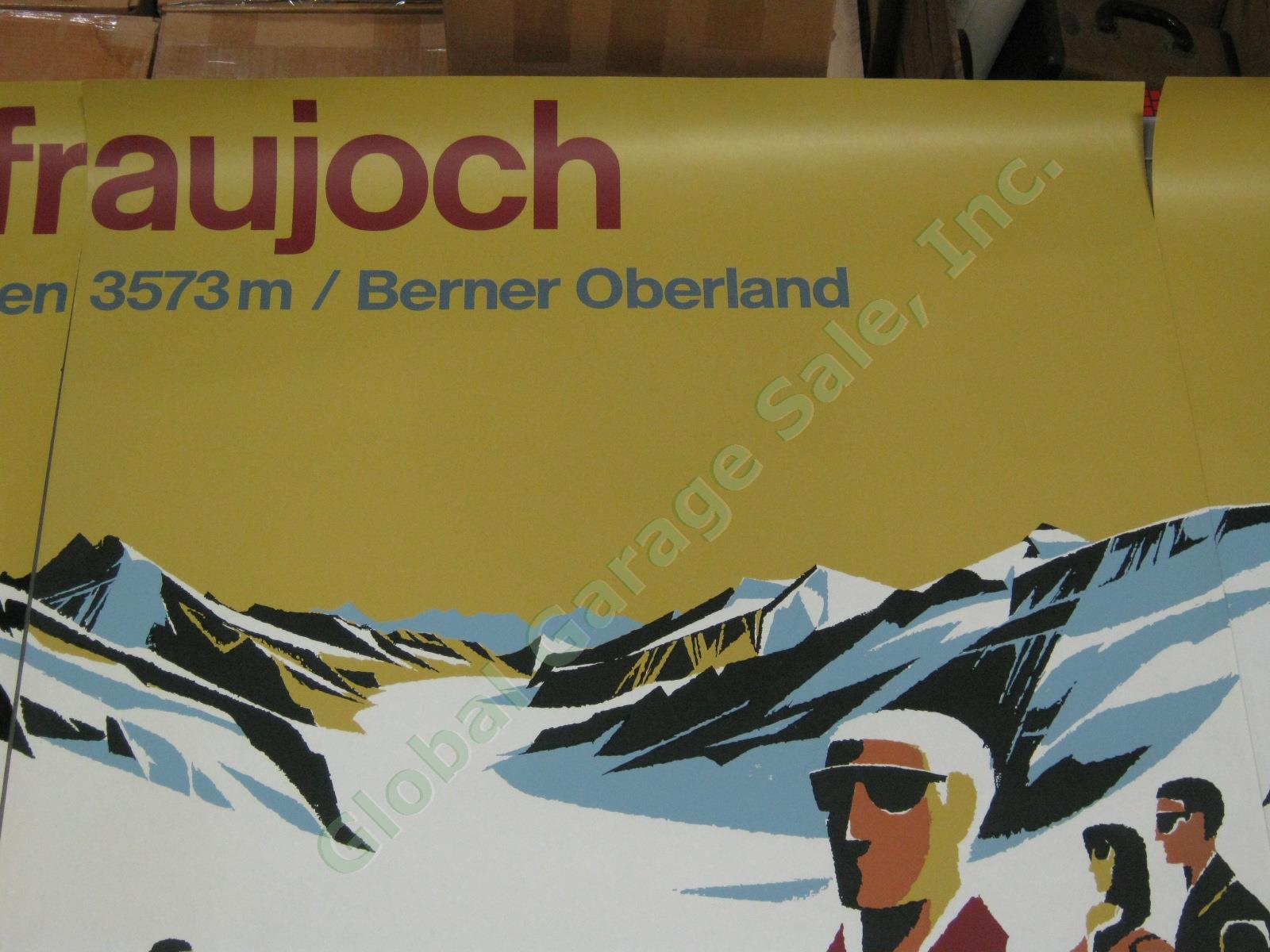 RARE Vintage 3-Panel Jungfraujoch Jungfrau Railway Travel Ski Poster Switzerland 3