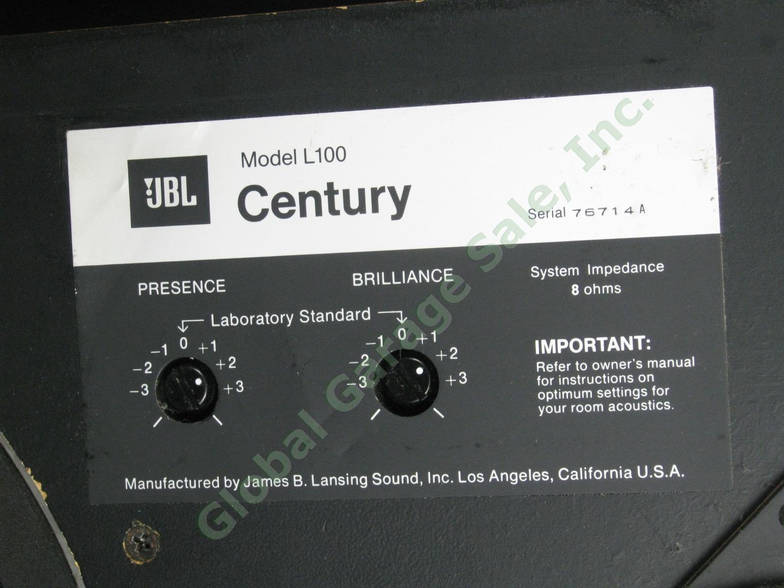 Vintage All Original JBL Century L100 Stereo Speakers Walnut Finish Great Sound! 7