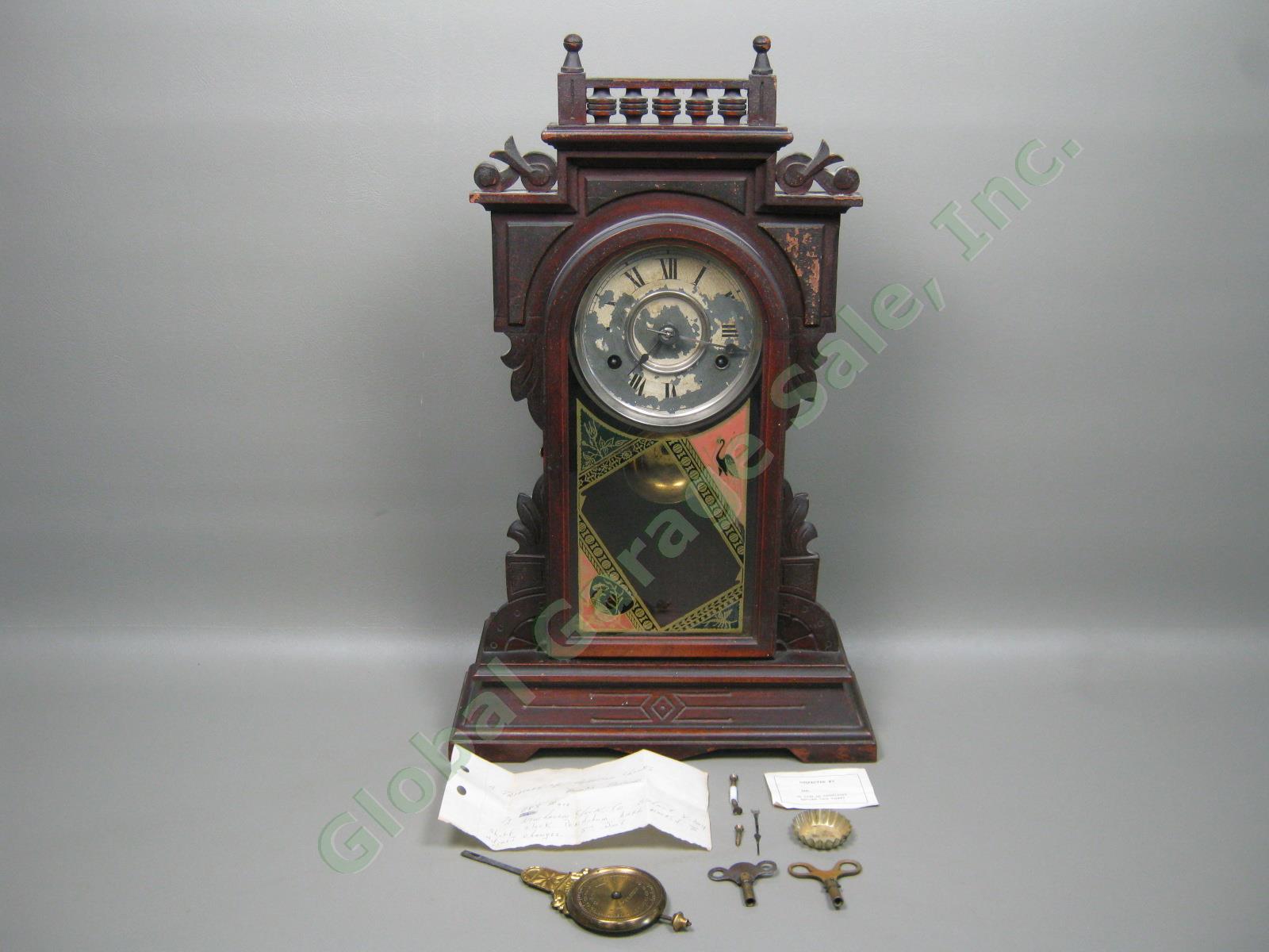 Vtg Antique New Haven Eight 8-Day Shelf Mantle Clock Indicator Pendulum Pat 1881