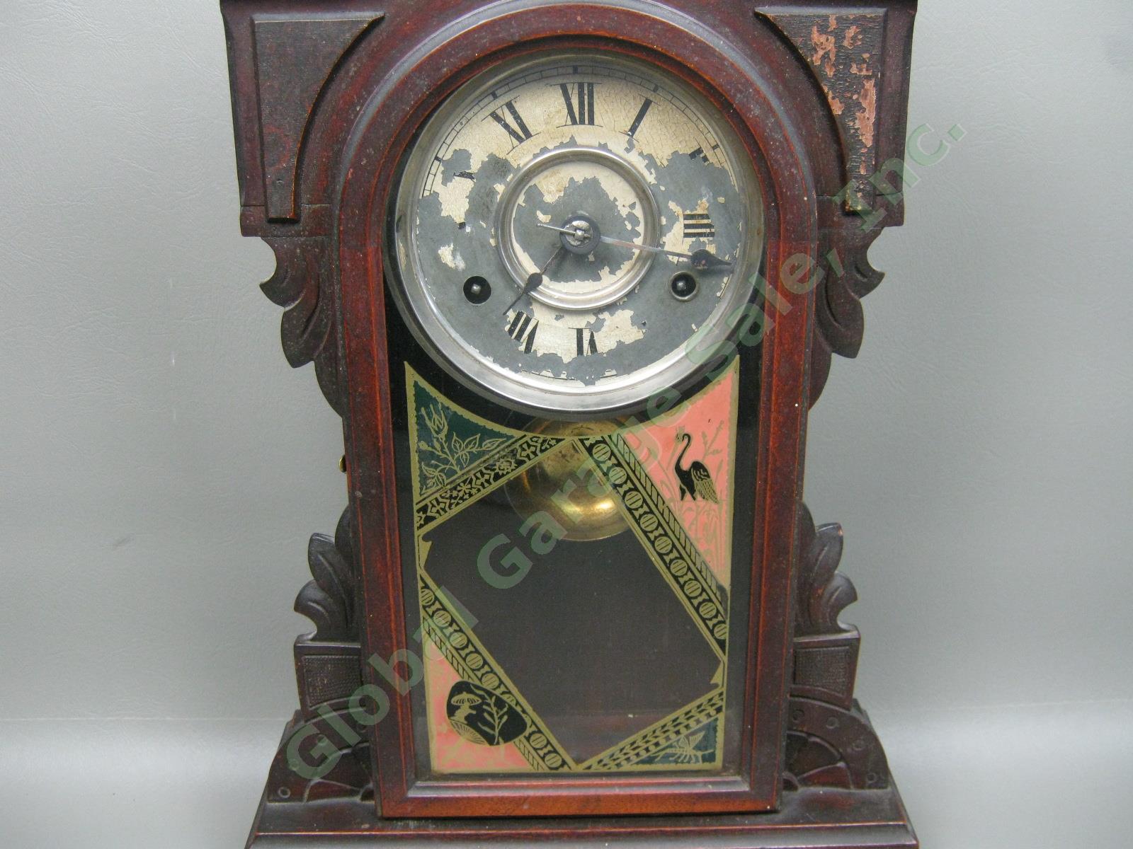 Vtg Antique New Haven Eight 8-Day Shelf Mantle Clock Indicator Pendulum Pat 1881 1